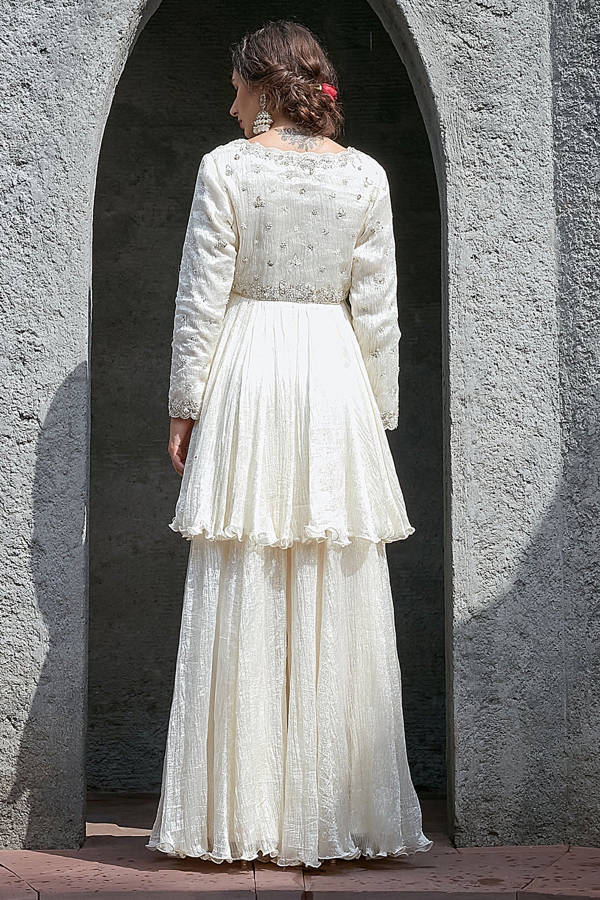Ivory Sequins & Pearl Kurta Set
