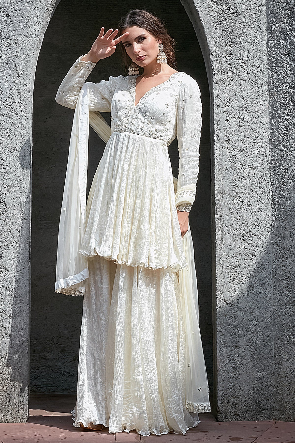 Ivory Sequins & Pearl Kurta Set