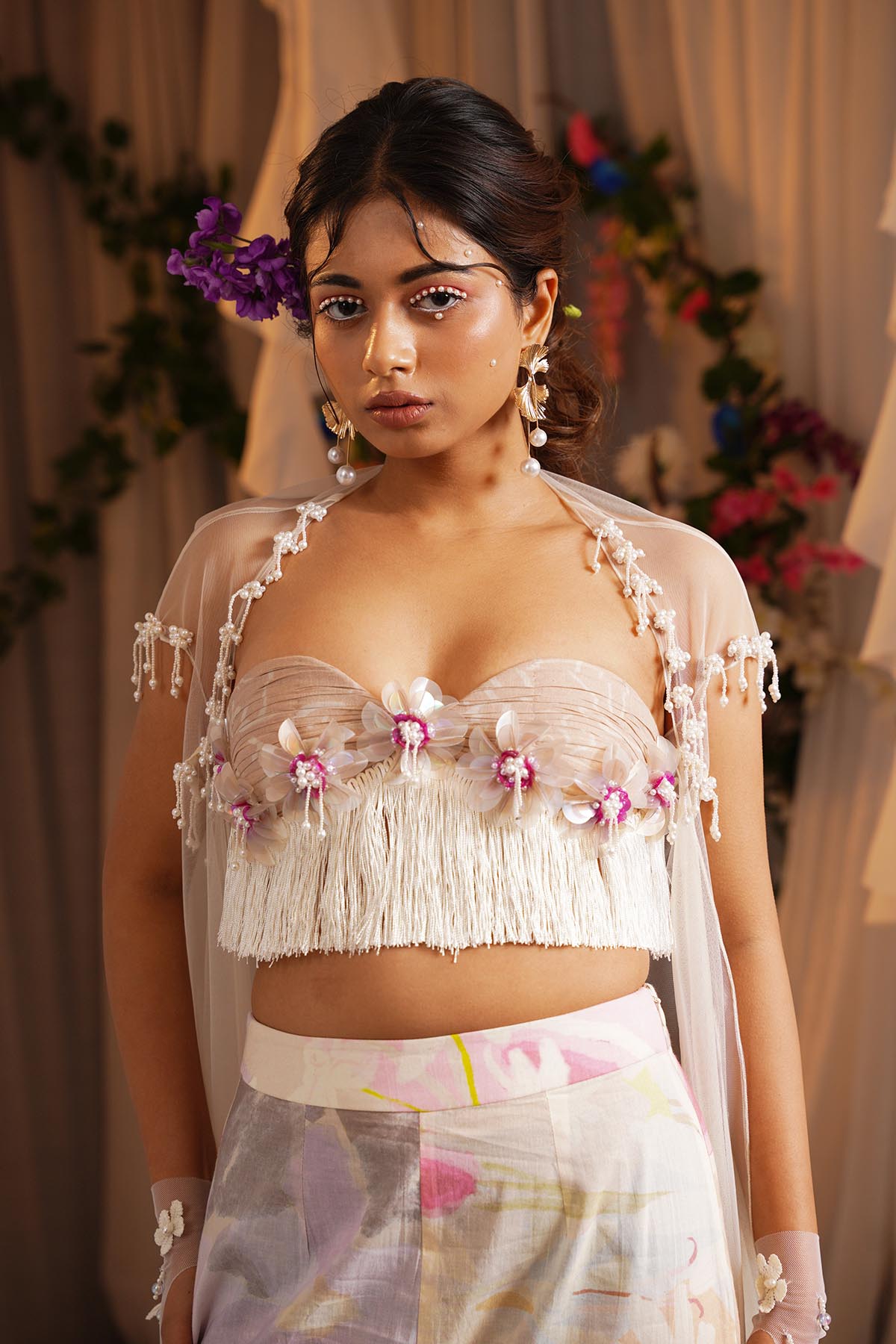 Ivory Sequins Work Cape Set