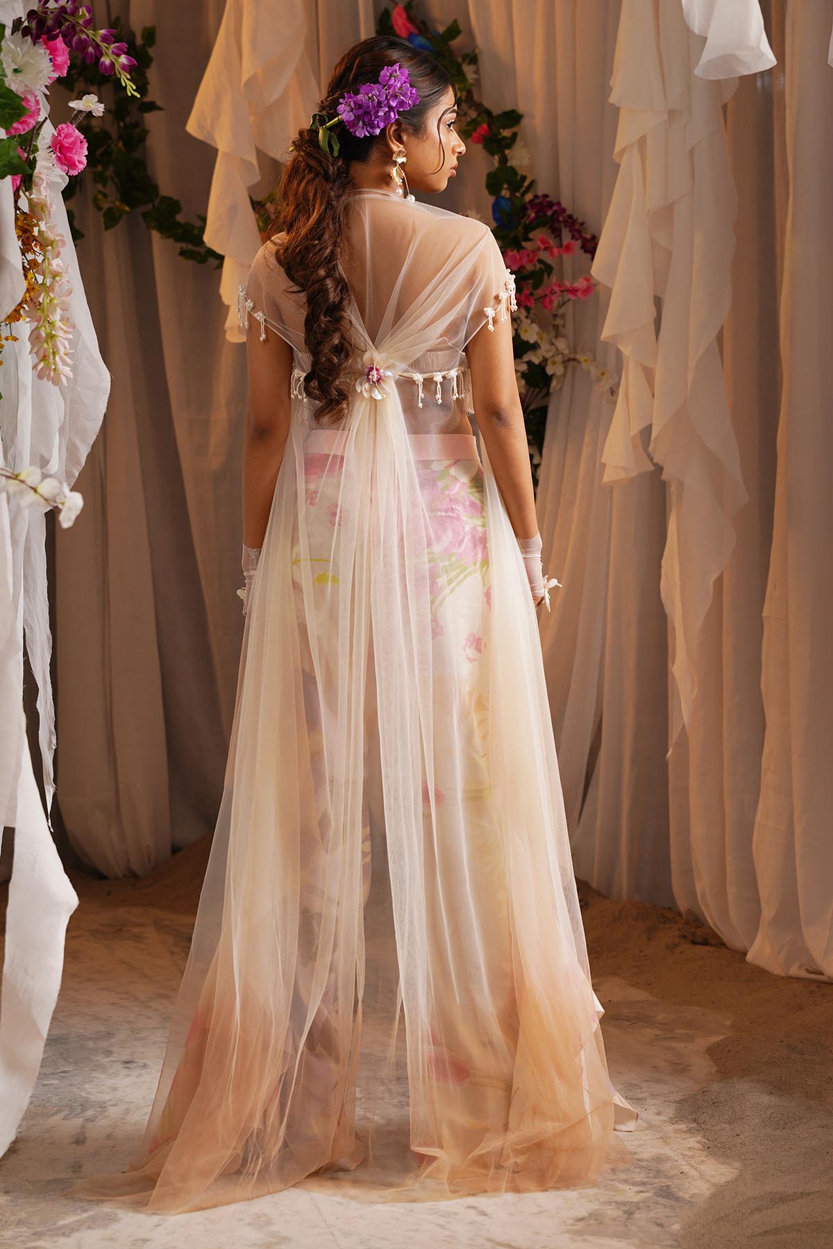 Ivory Sequins Work Cape Set