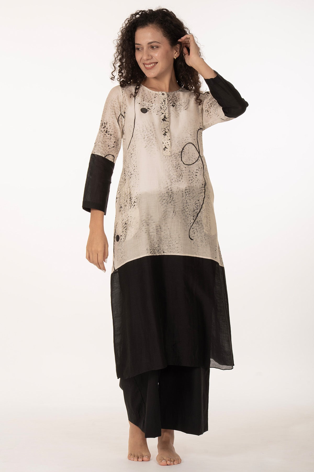 Ivory Shadow Print Kurta & Pant
