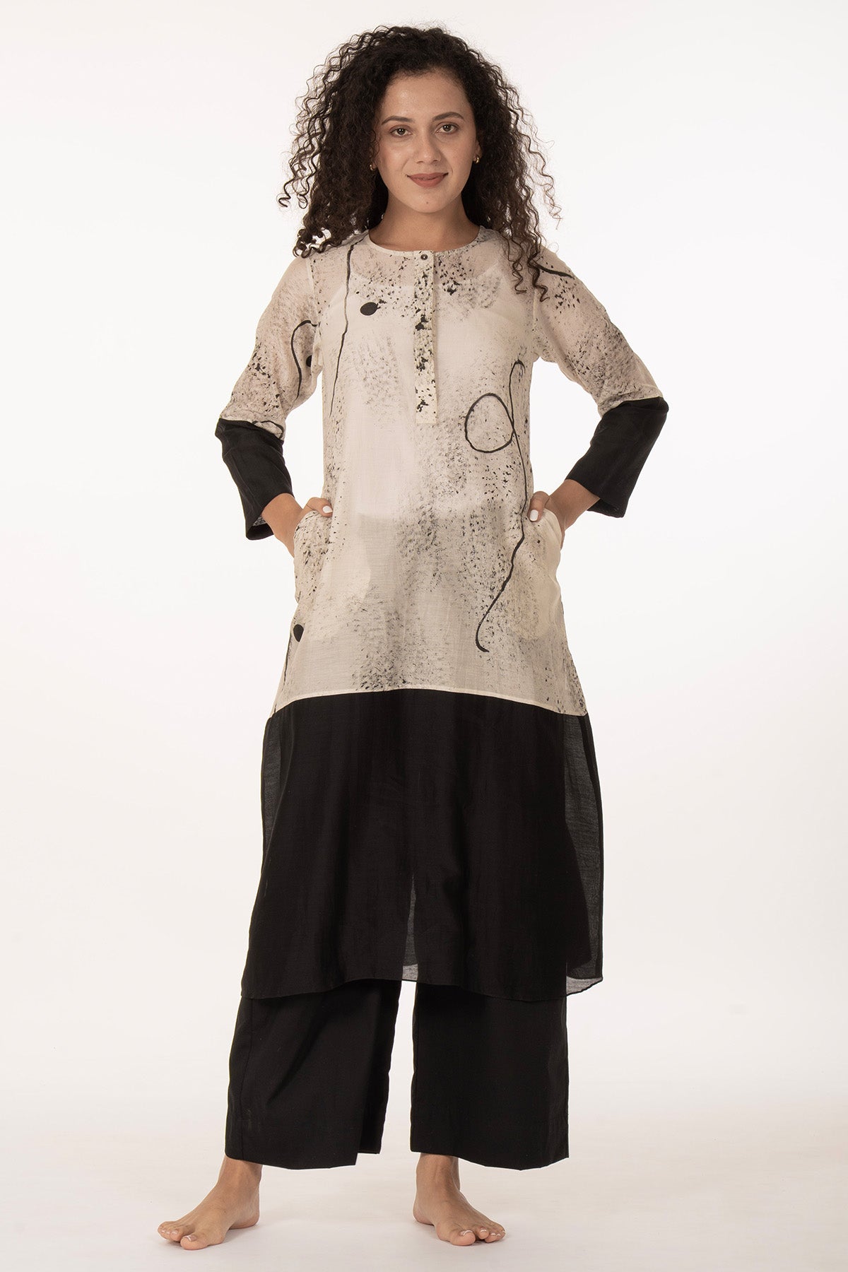 Buy Ivory Shadow Print Kurta & Pant for women by Khat Clothing online available at scrollnshops