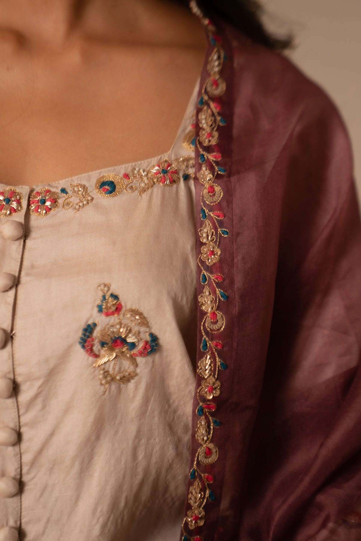 Ivory Silk Embroidery Kurta Set