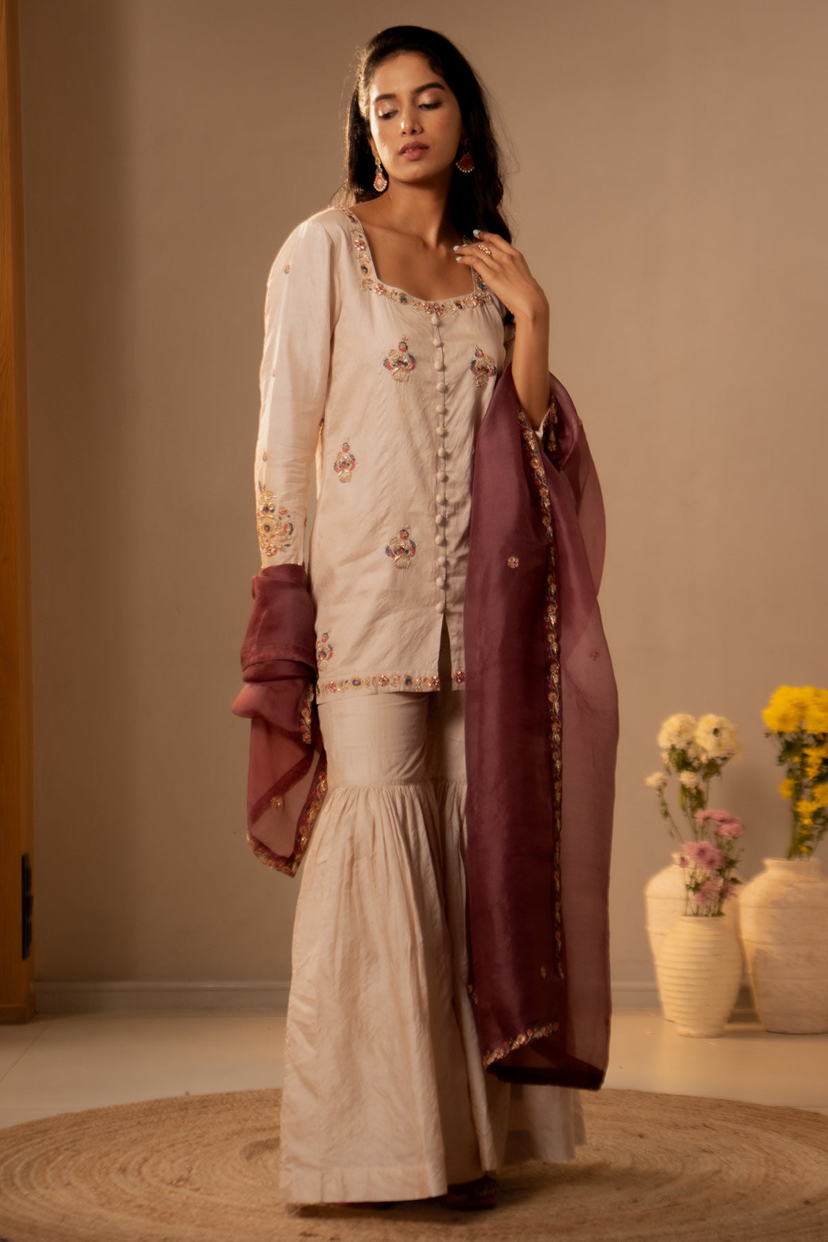 Ivory Silk Embroidery Kurta Set
