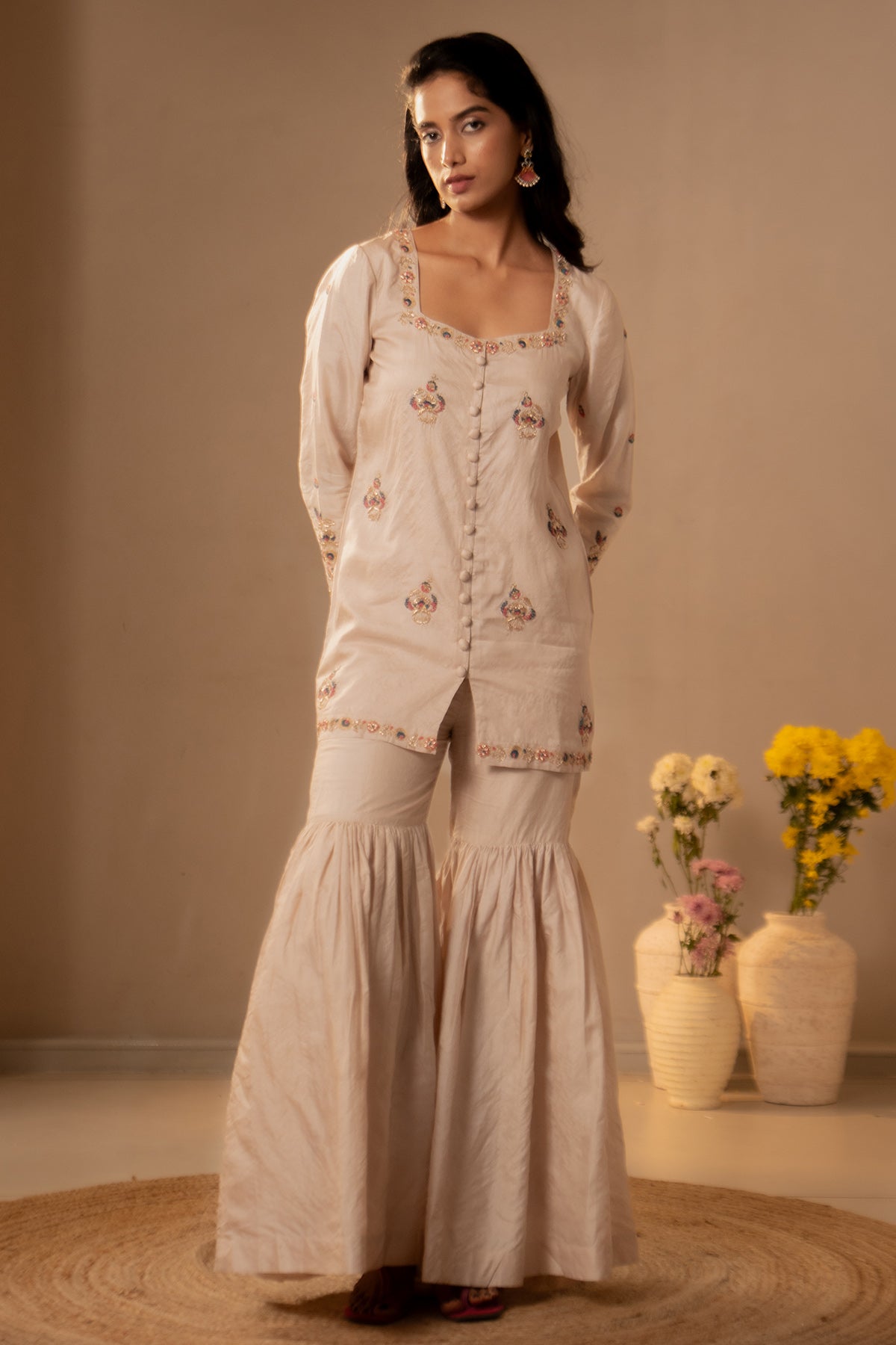 Ivory Silk Embroidery Kurta Set