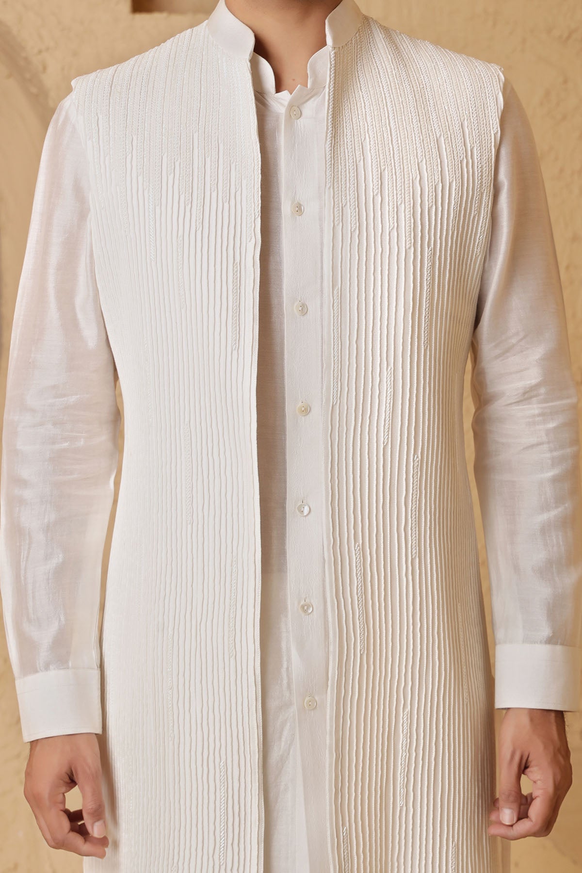 Ivory Silk Jacket Kurta & Pants