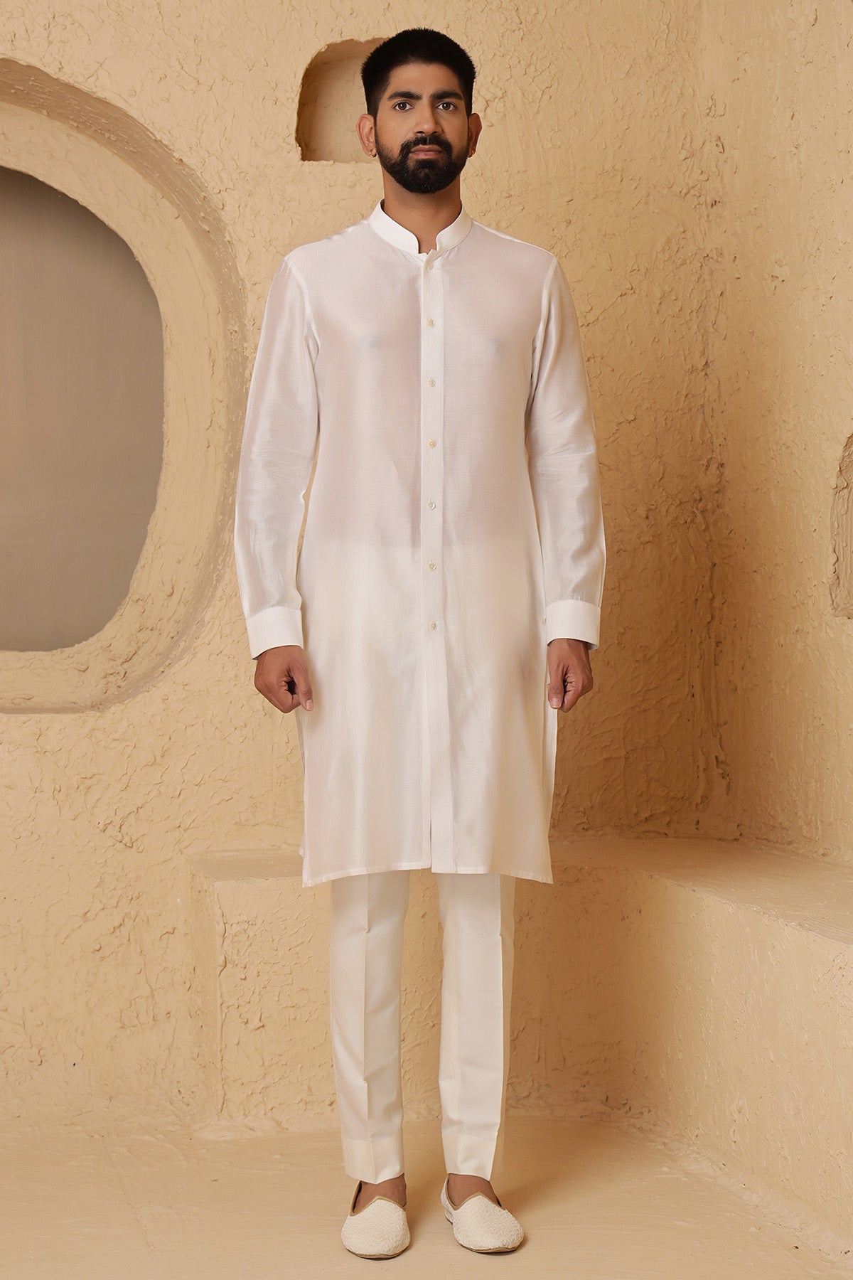Ivory Silk Jacket Kurta & Pants