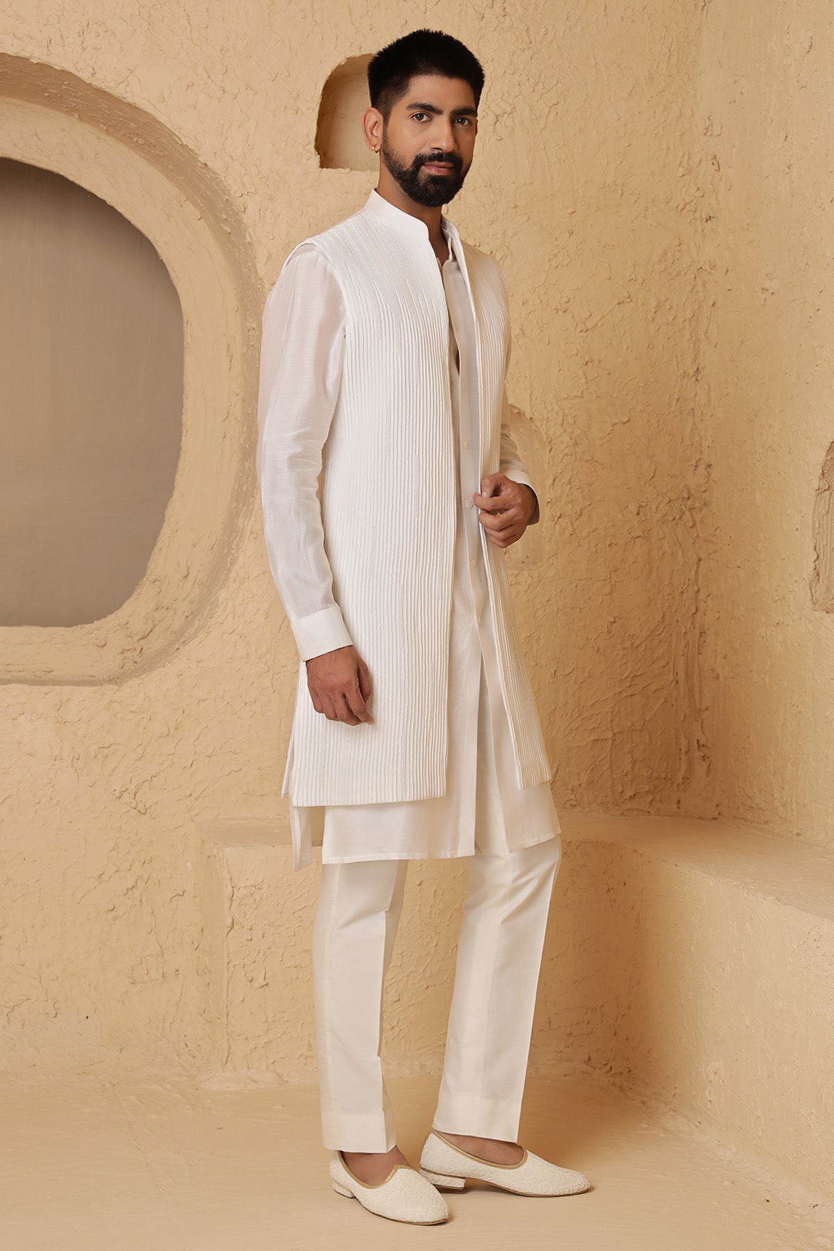 Ivory Silk Jacket Kurta & Pants