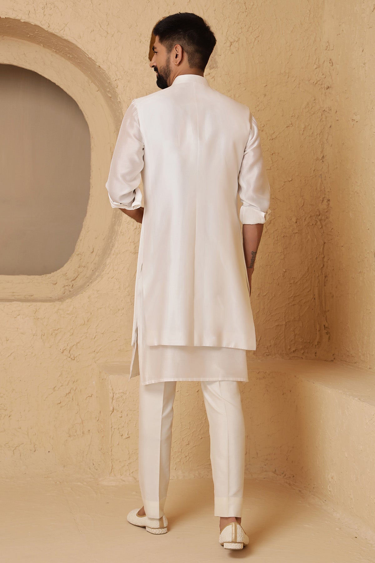 Ivory Silk Jacket Kurta & Pants
