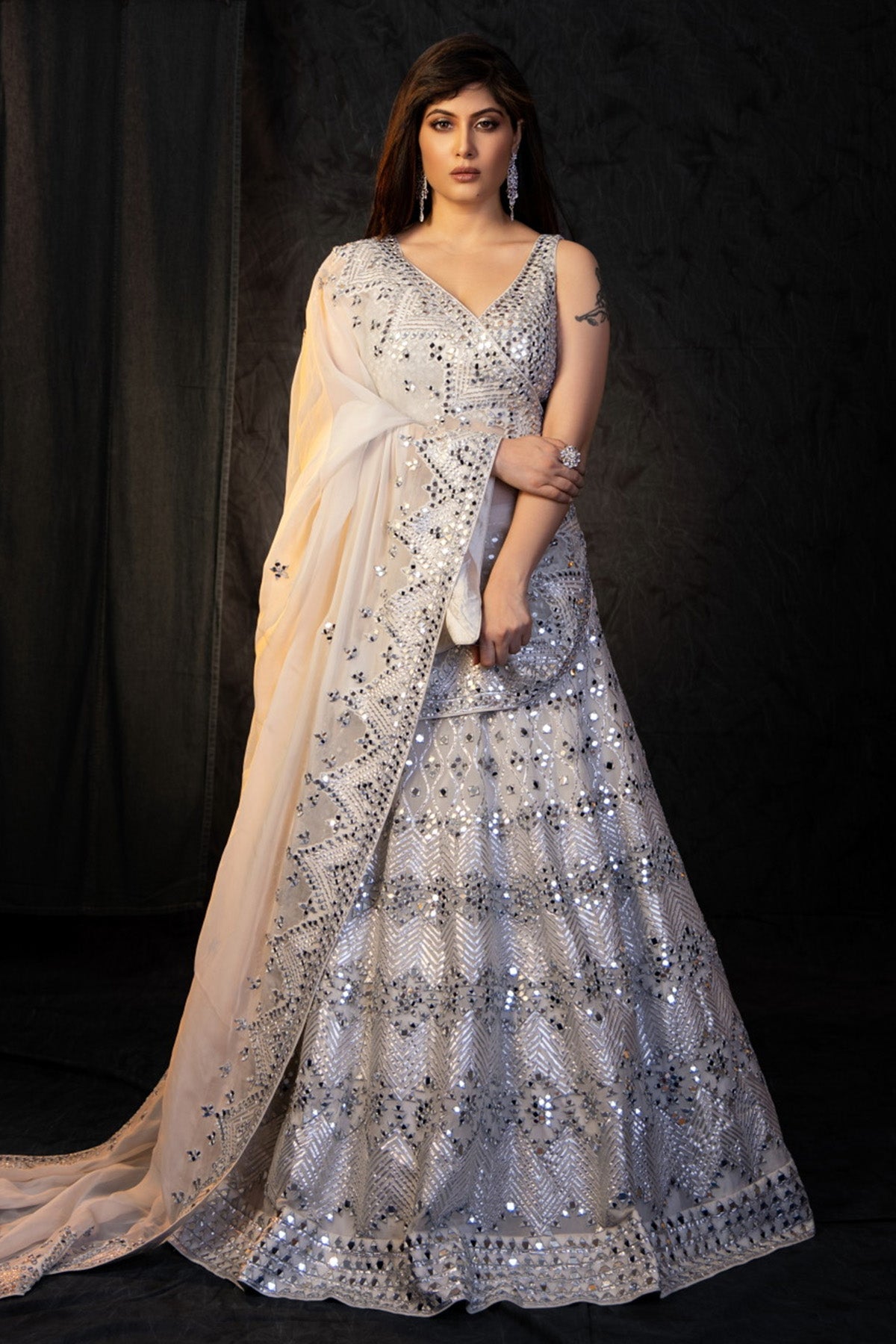 Buy Ivory Silk Organza Lehenga Set by Harshita Dhanawat for women online at ScrollnShops