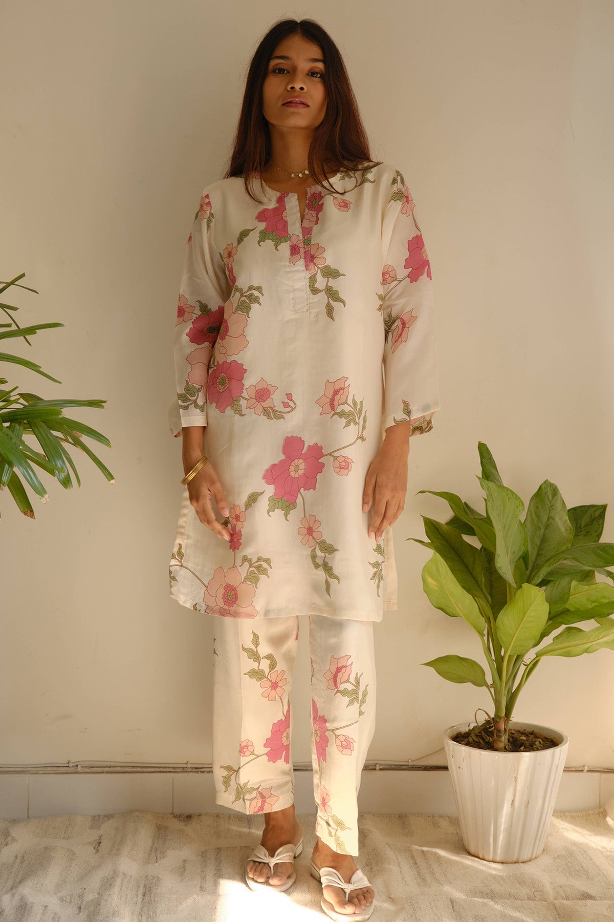 Buy Ivory Silk Printed Kurta Set for women by Juanita by Shubhda online available at scrollnshops