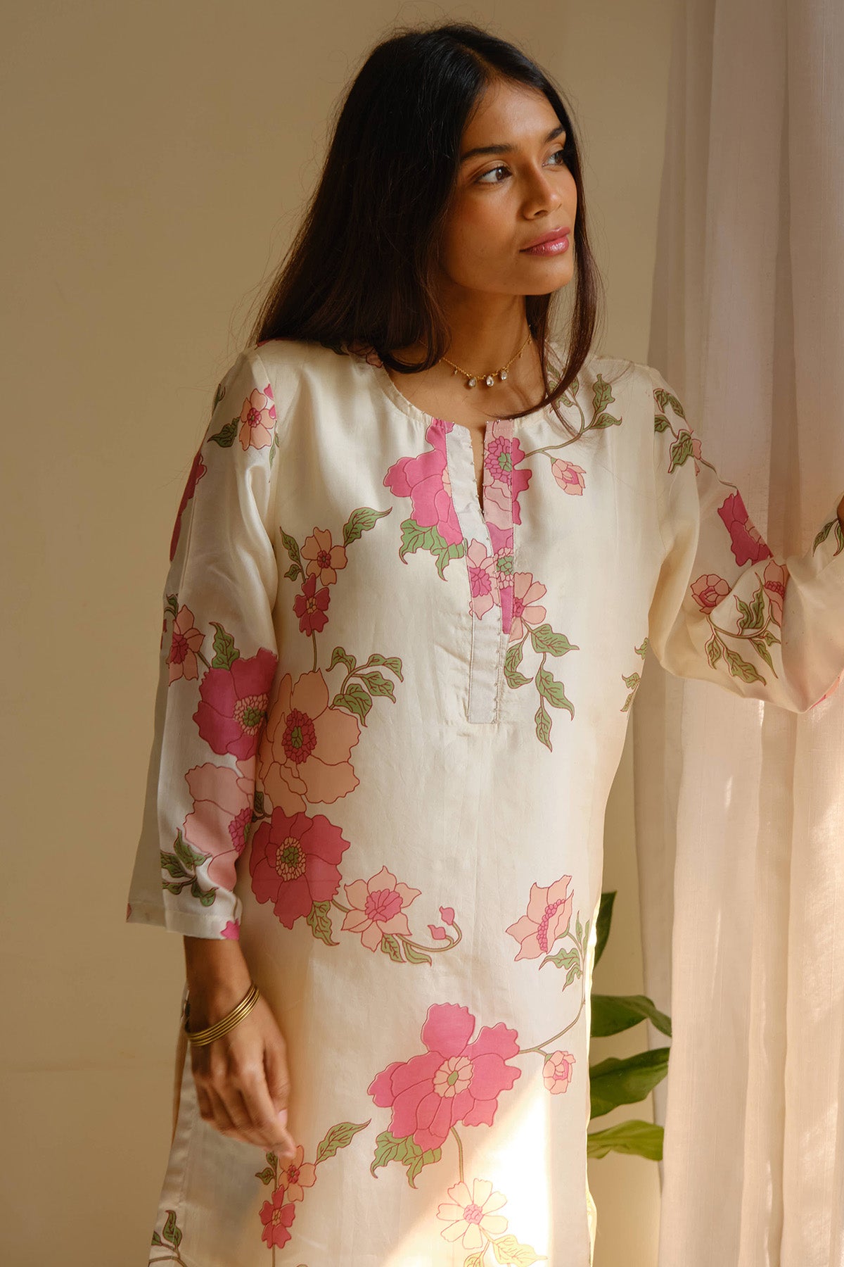 Ivory Silk Printed Kurta Set