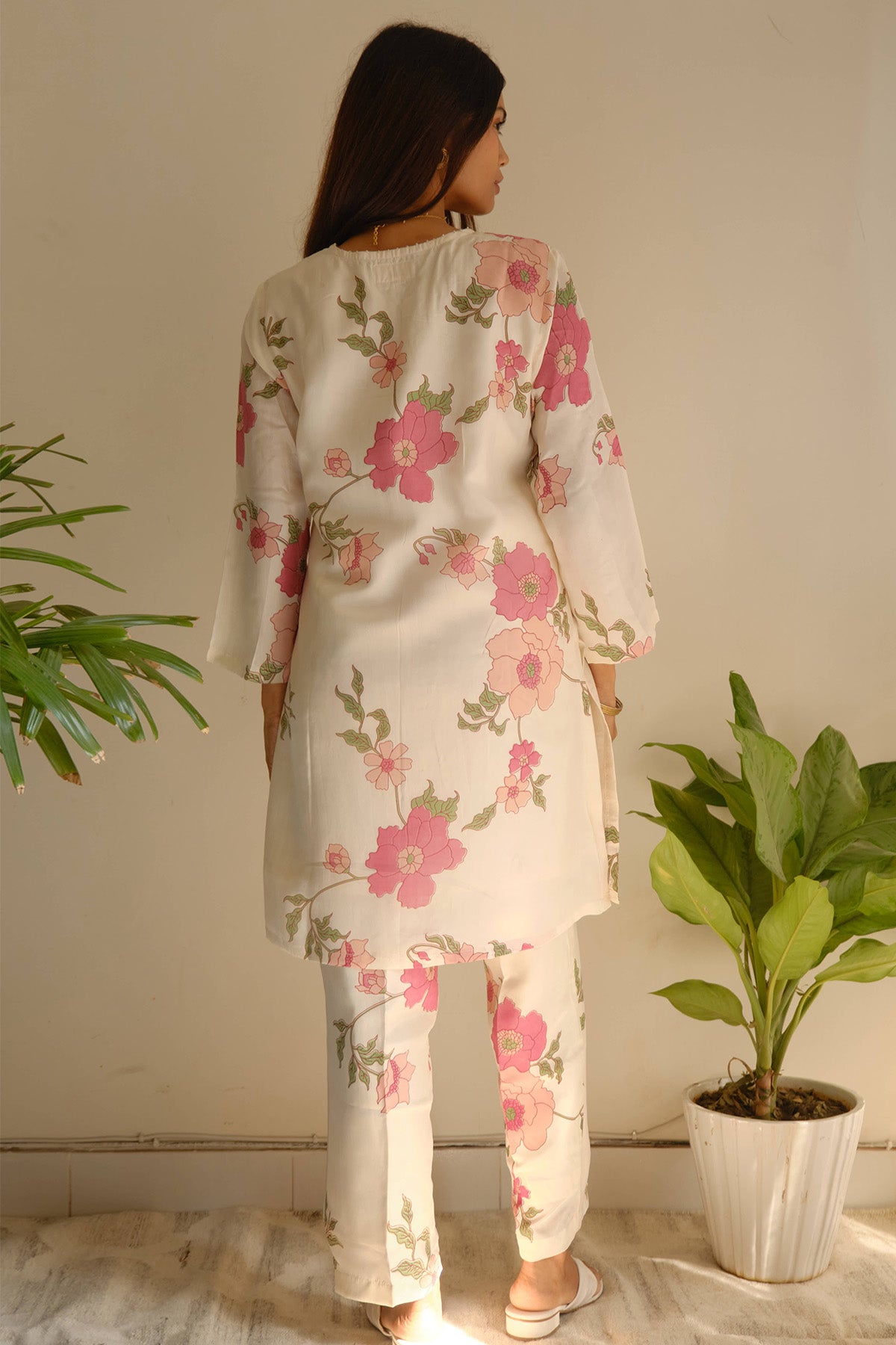 Ivory Silk Printed Kurta Set