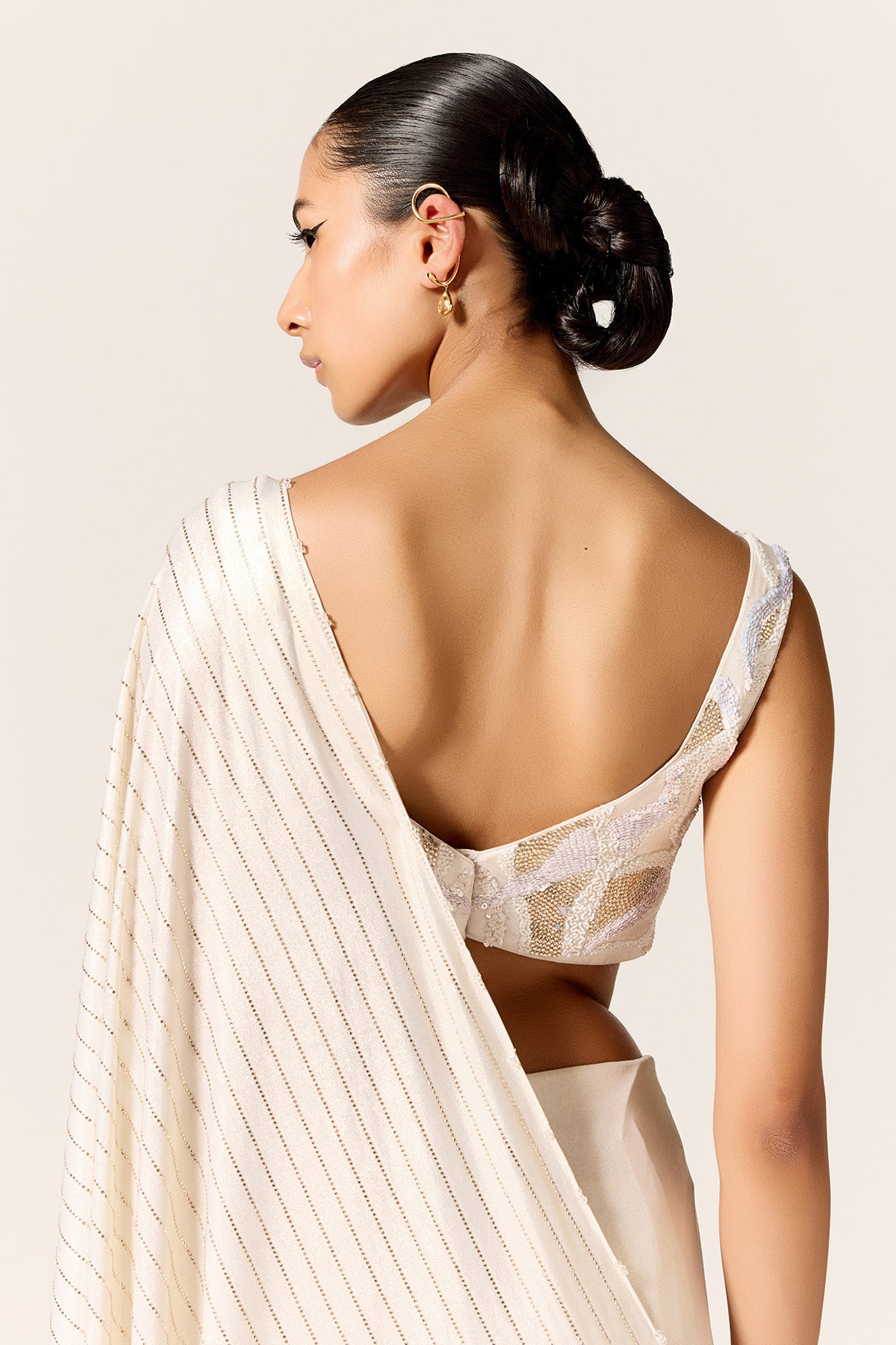 Ivory Slit Pre-Draped Saree