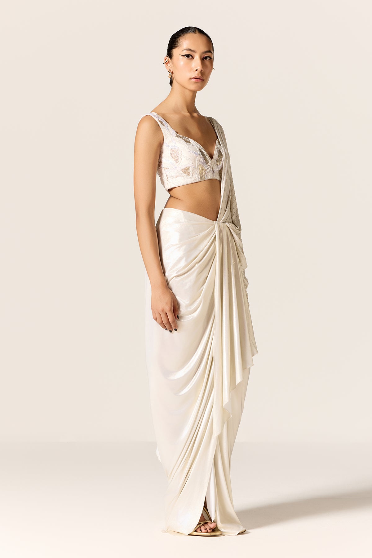 Ivory Slit Pre-Draped Saree