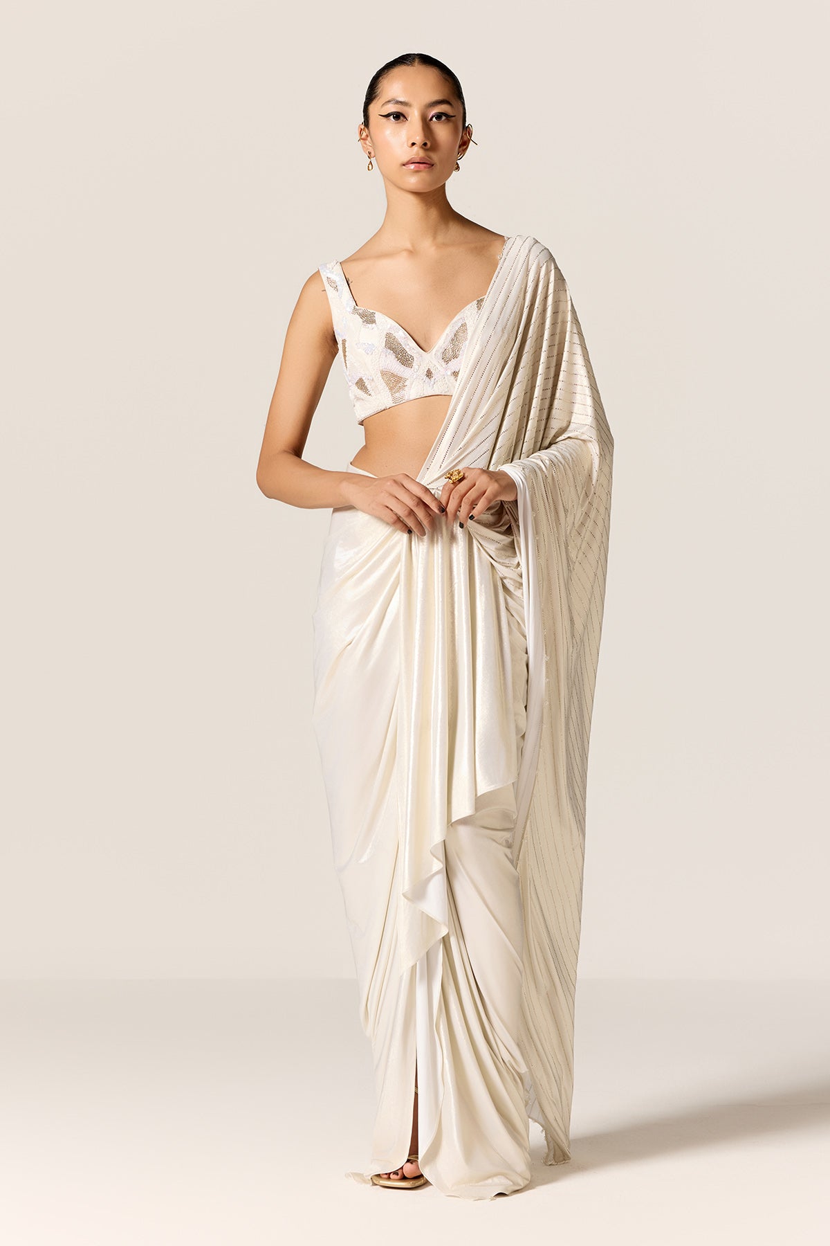 Ivory Slit Pre-Draped Saree