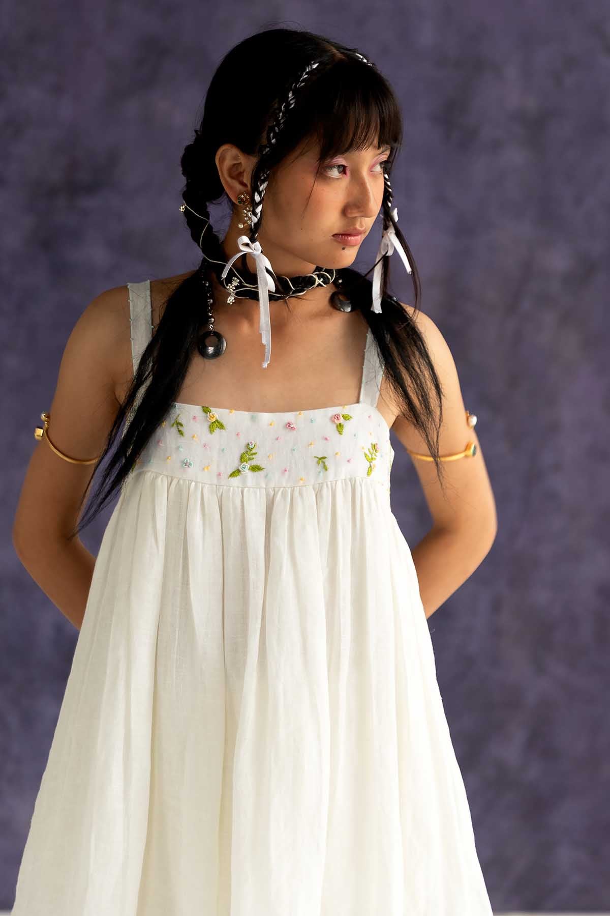 Ivory Strappy Embroidered Dress