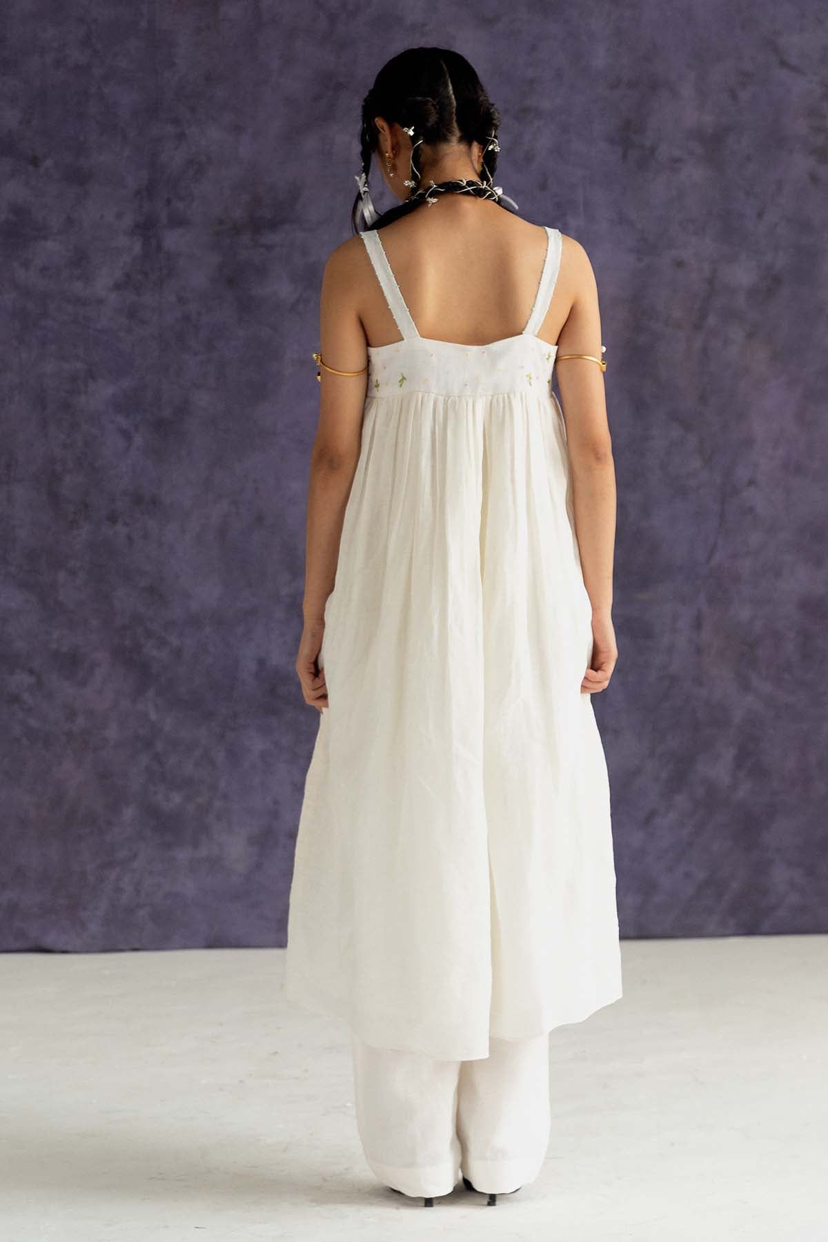 Ivory Strappy Embroidered Dress