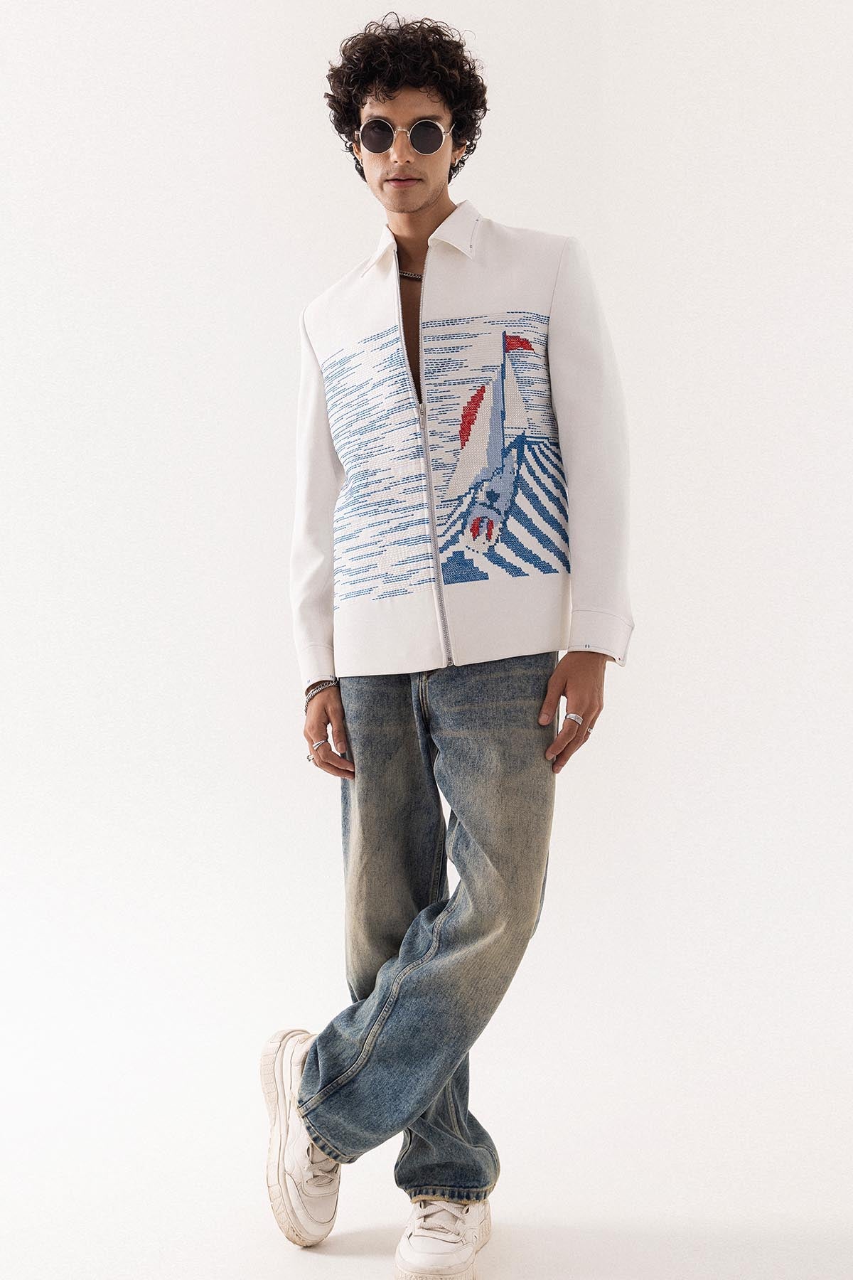 Ivory Strechable Bomber Jacket