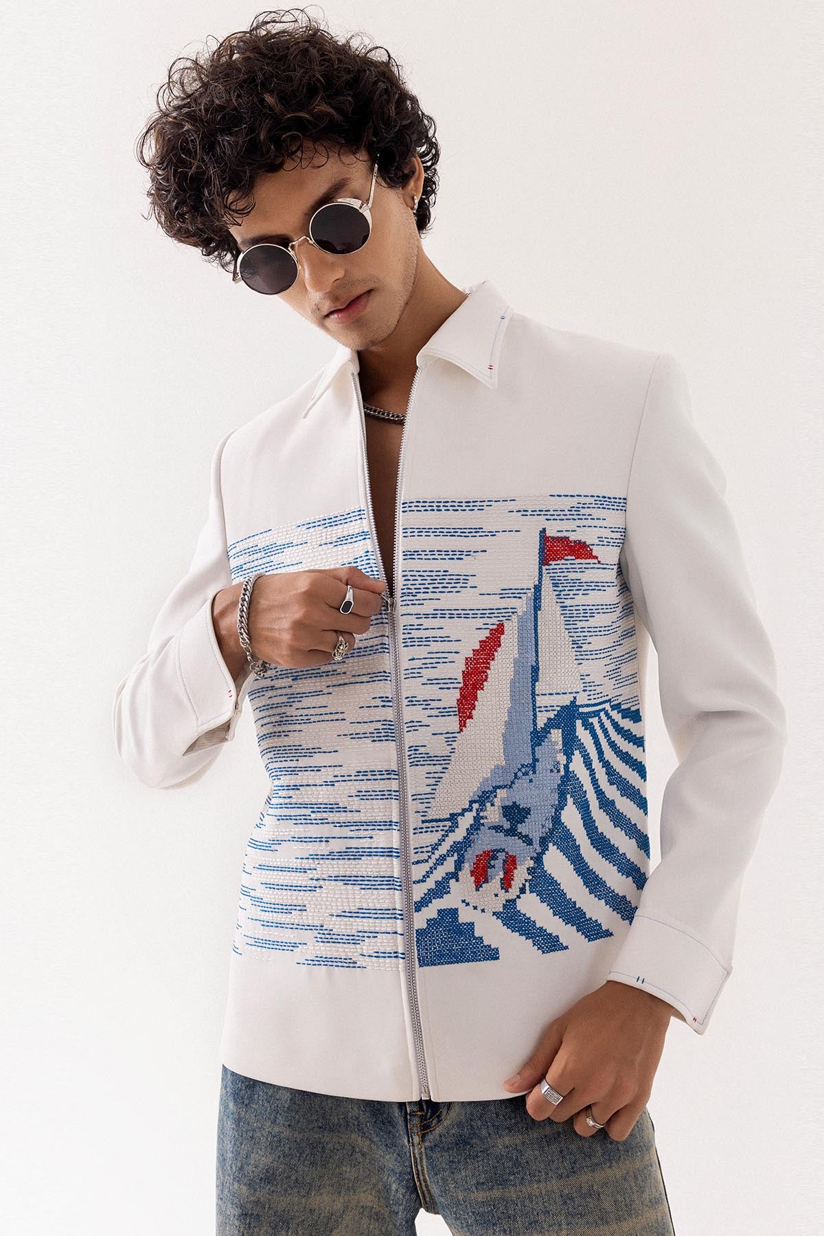 Ivory Strechable Bomber Jacket
