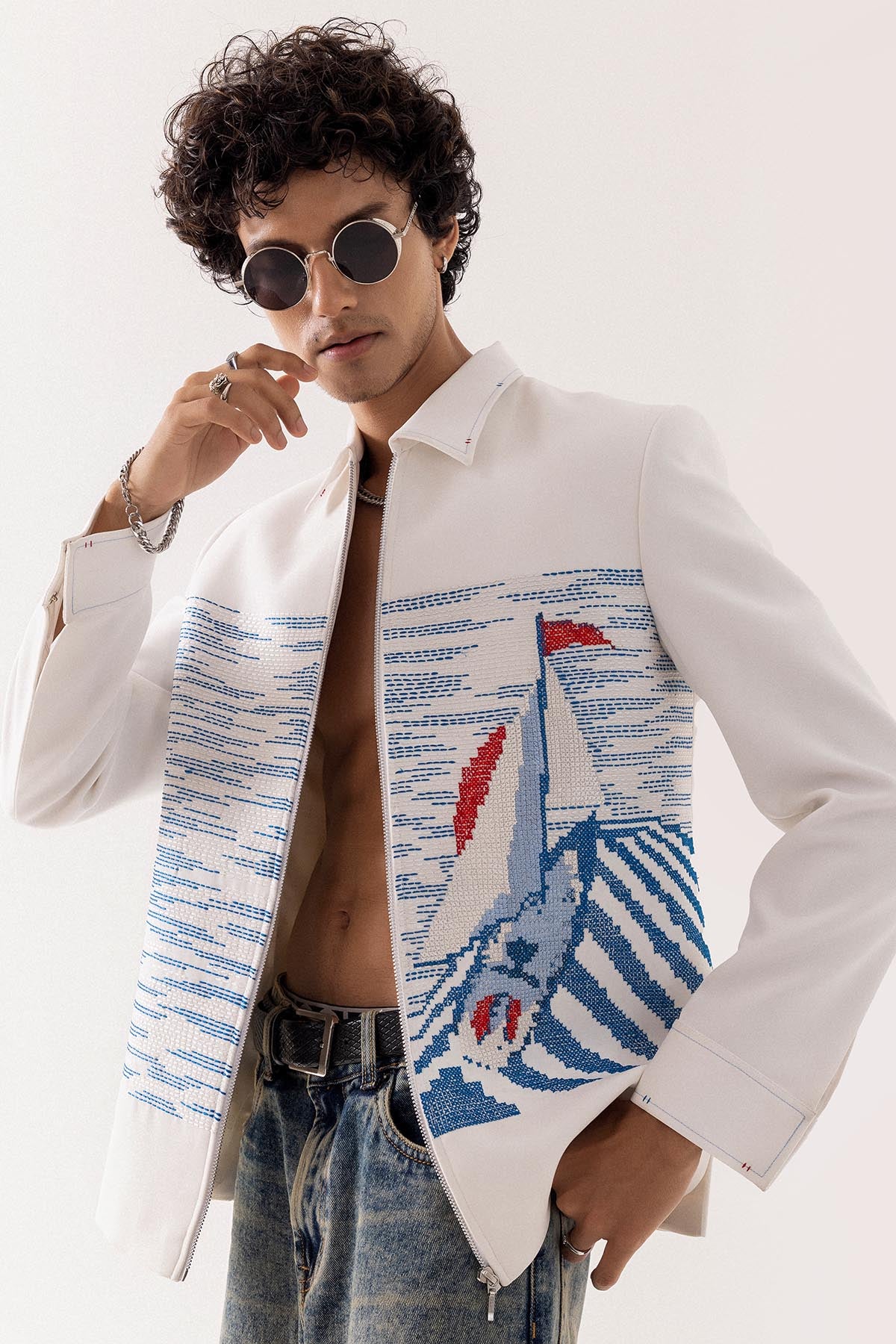 Ivory Strechable Bomber Jacket