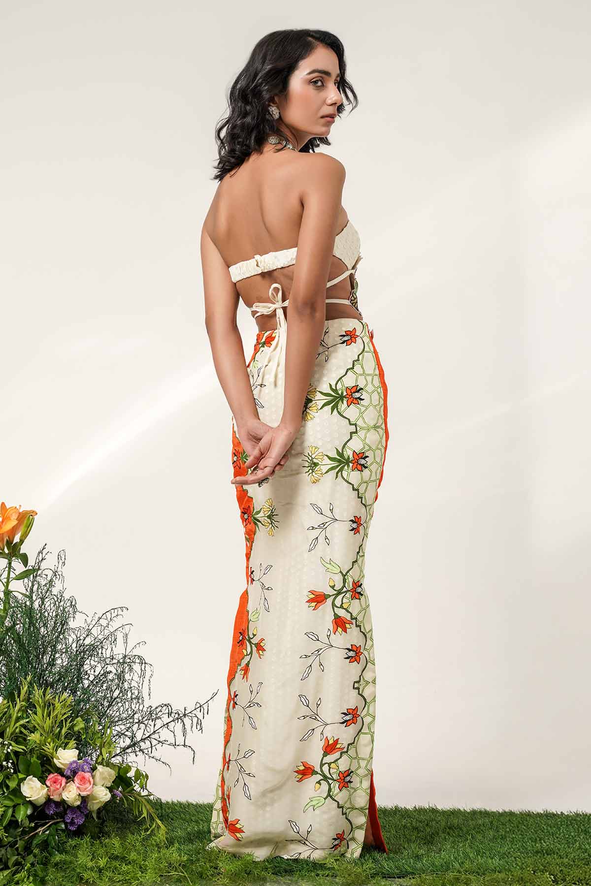 Ivory & Tangerine Floral Gown