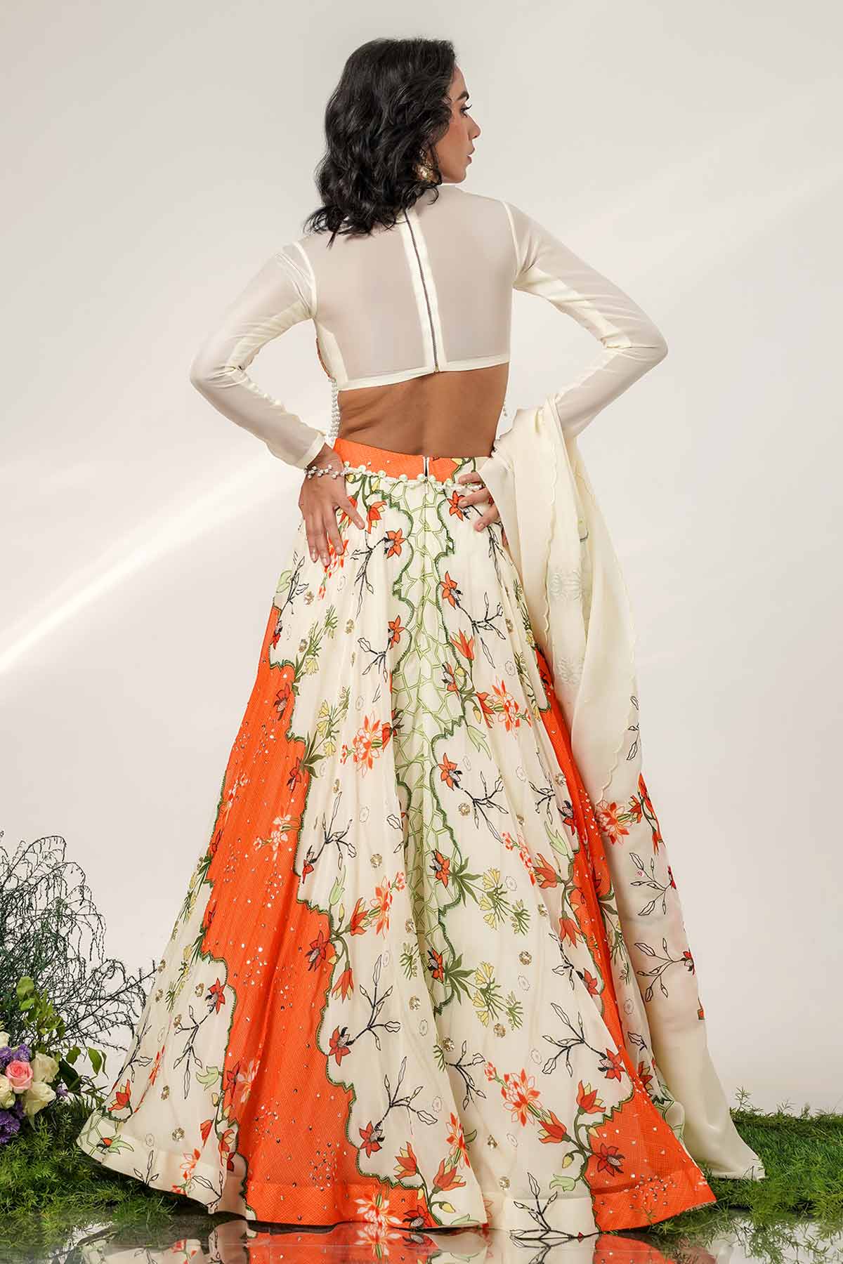 Ivory & Tangerine Lehenga Set