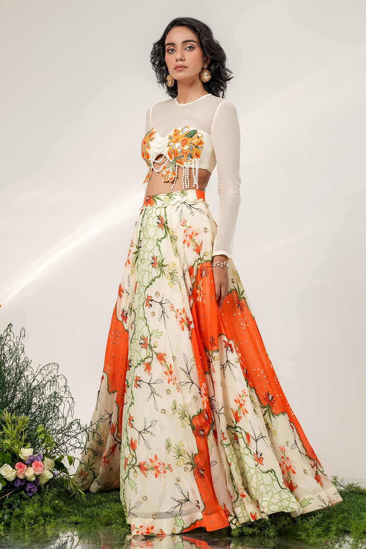 Ivory & Tangerine Lehenga Set