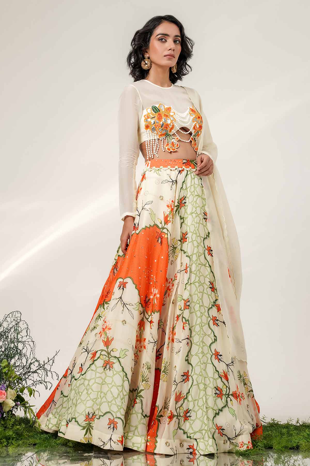 Ivory & Tangerine Lehenga Set