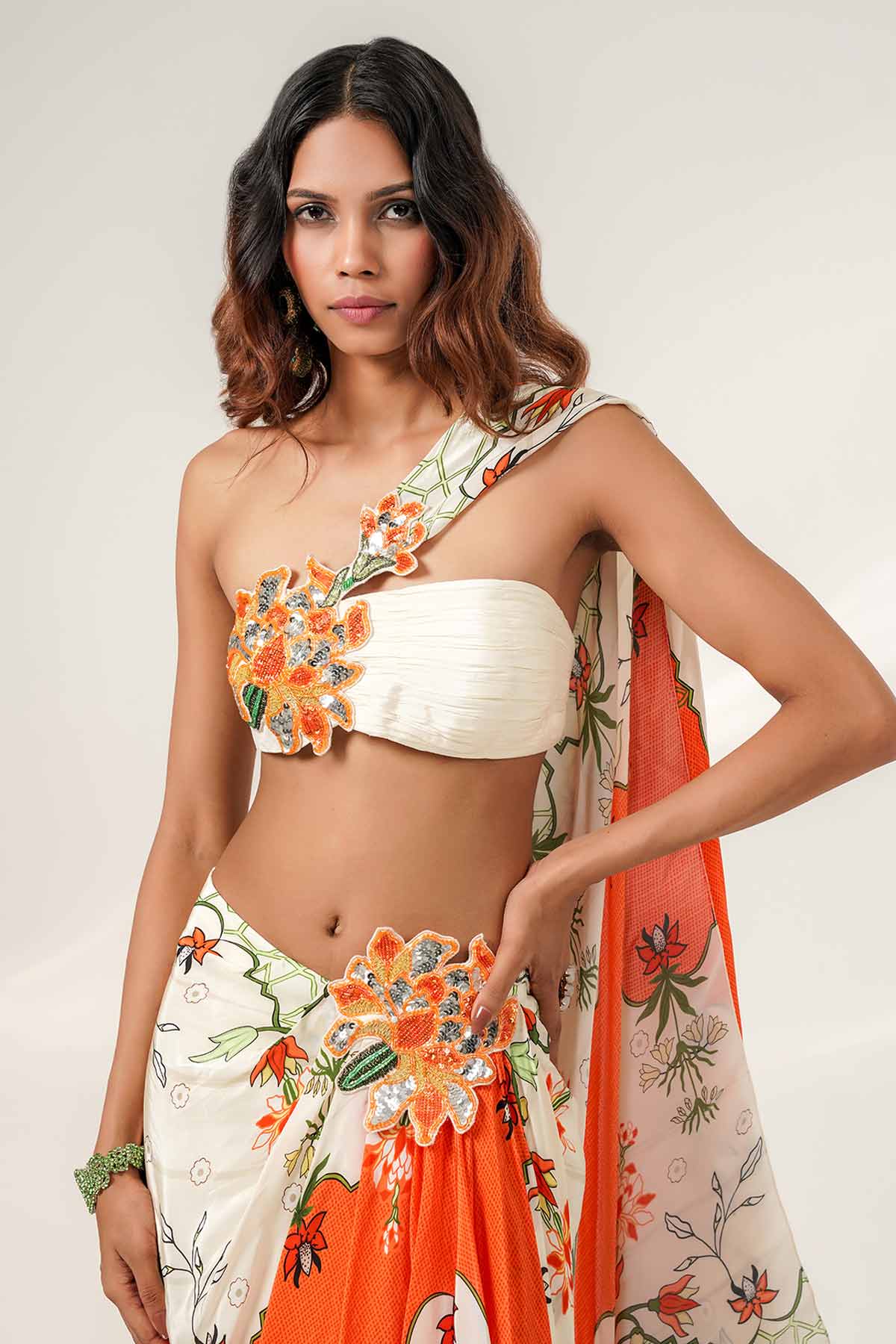 Ivory Tangerine Patch Skirt Set
