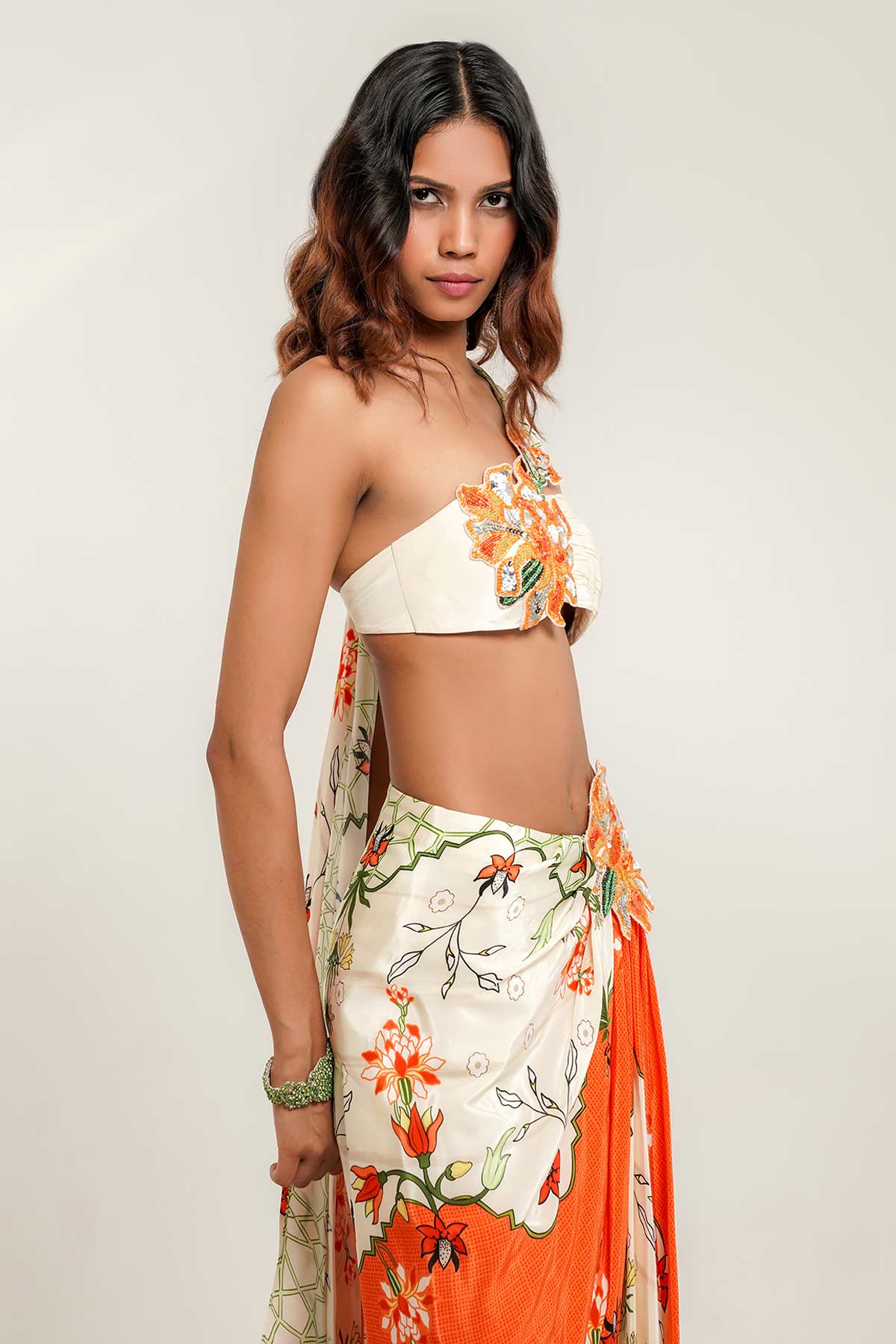 Ivory Tangerine Patch Skirt Set