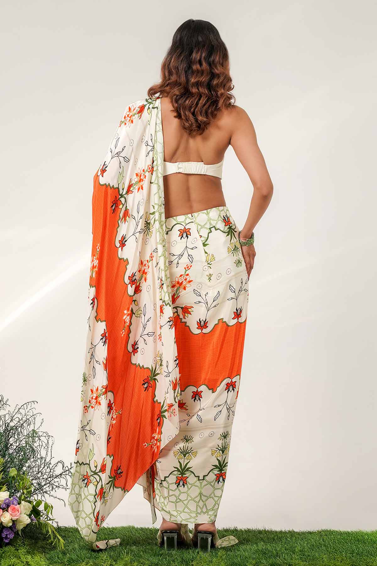 Ivory Tangerine Patch Skirt Set