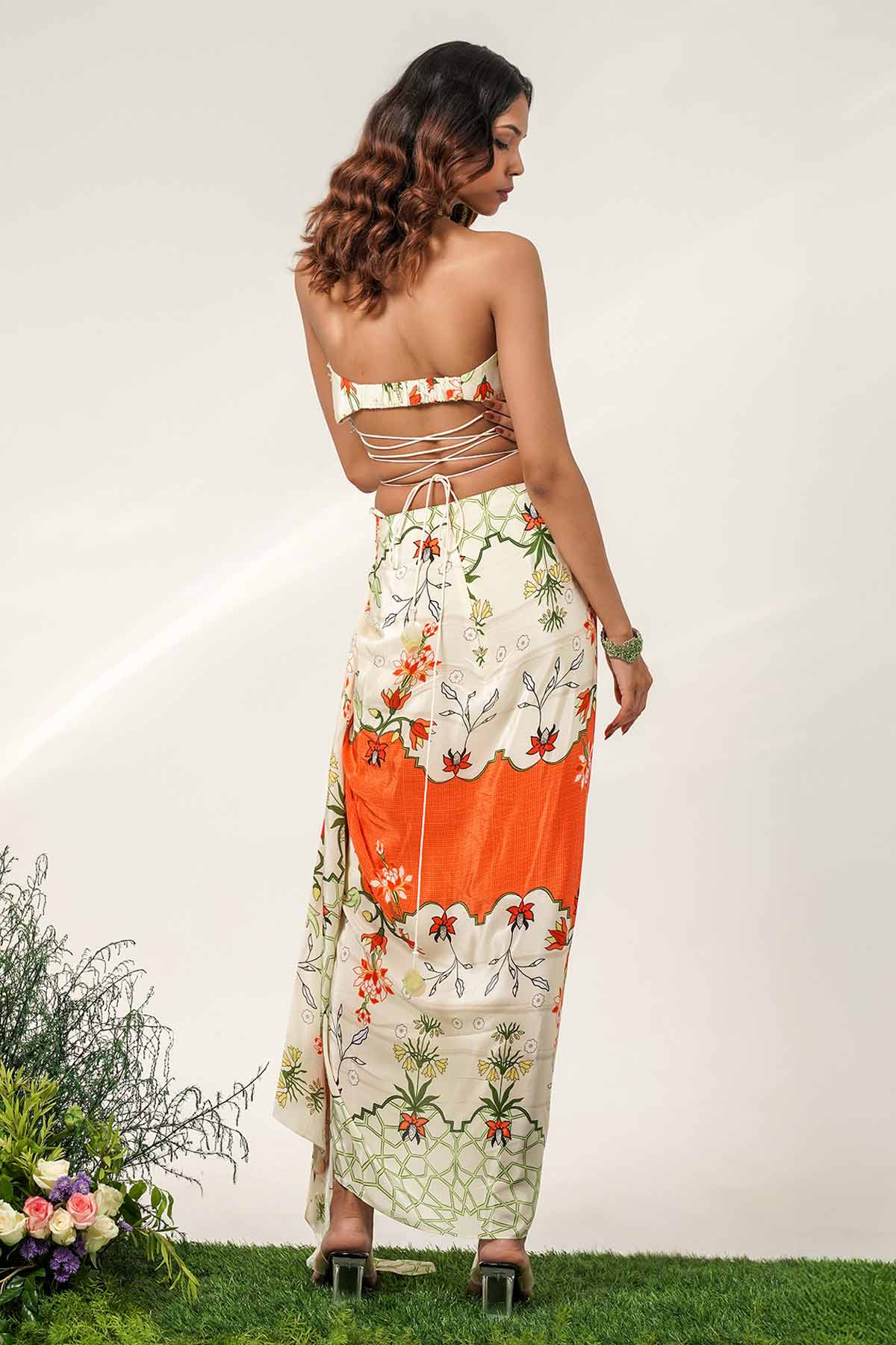 Ivory Tangerine Print Skirt Set