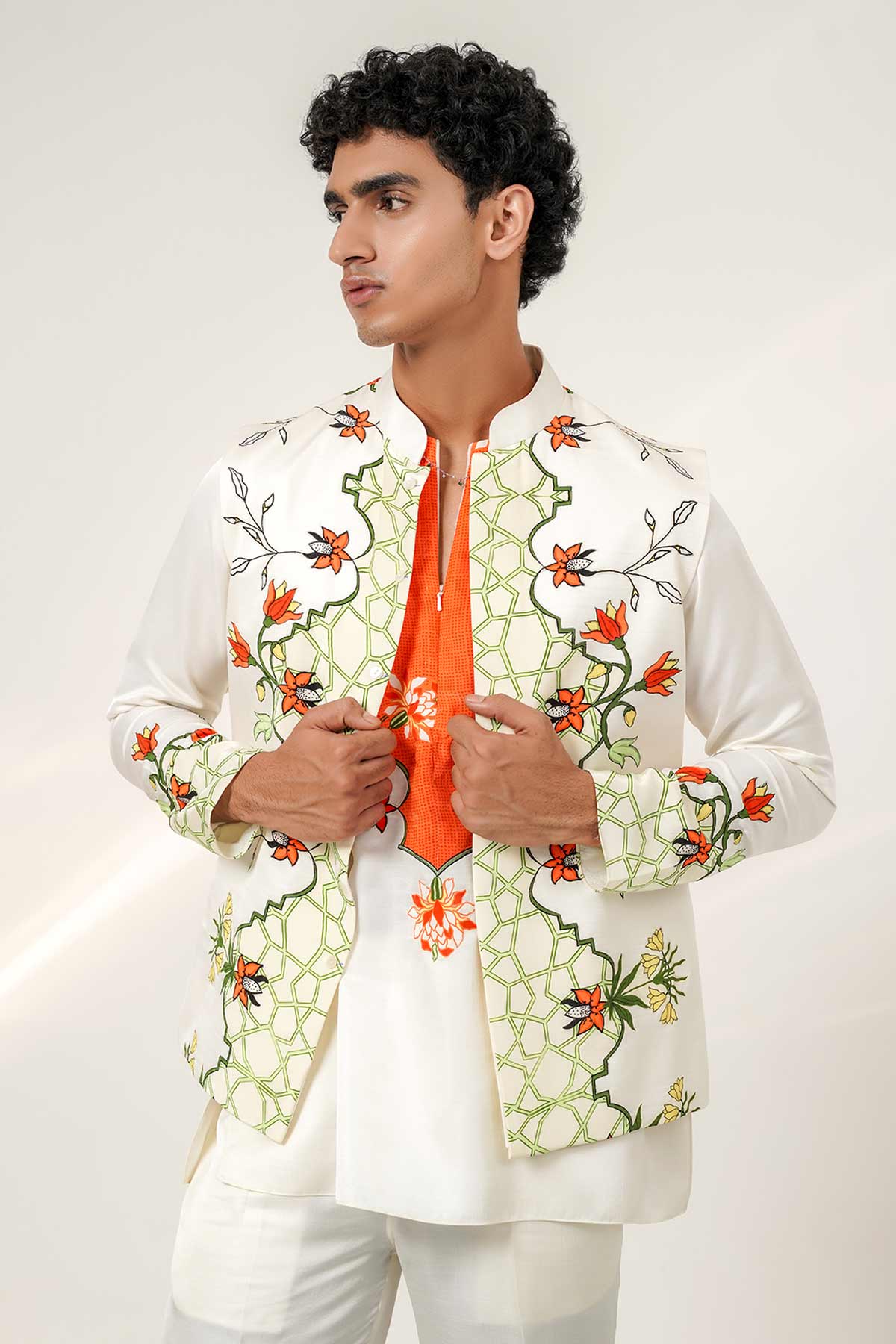 Ivory Tangerine Silk Kurta Set