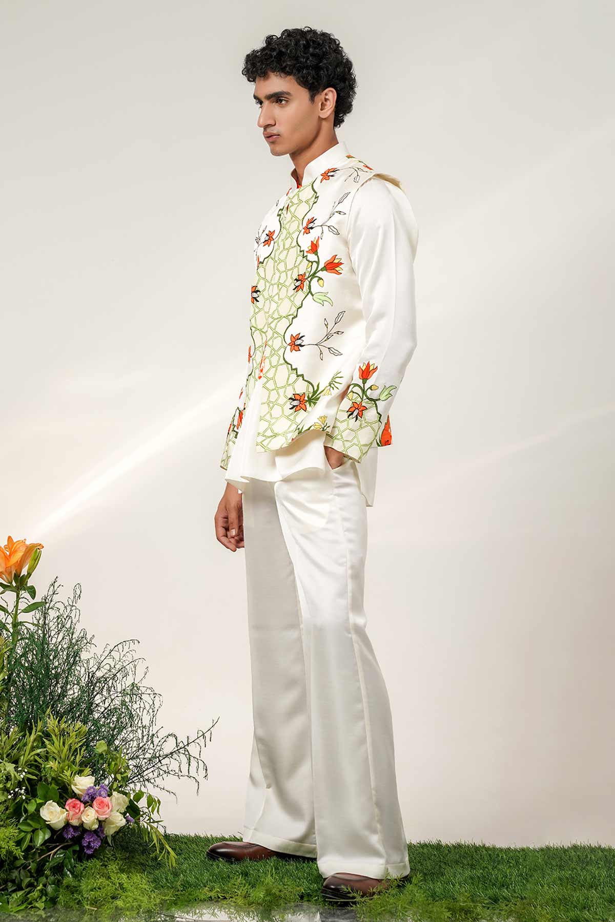 Ivory Tangerine Silk Kurta Set