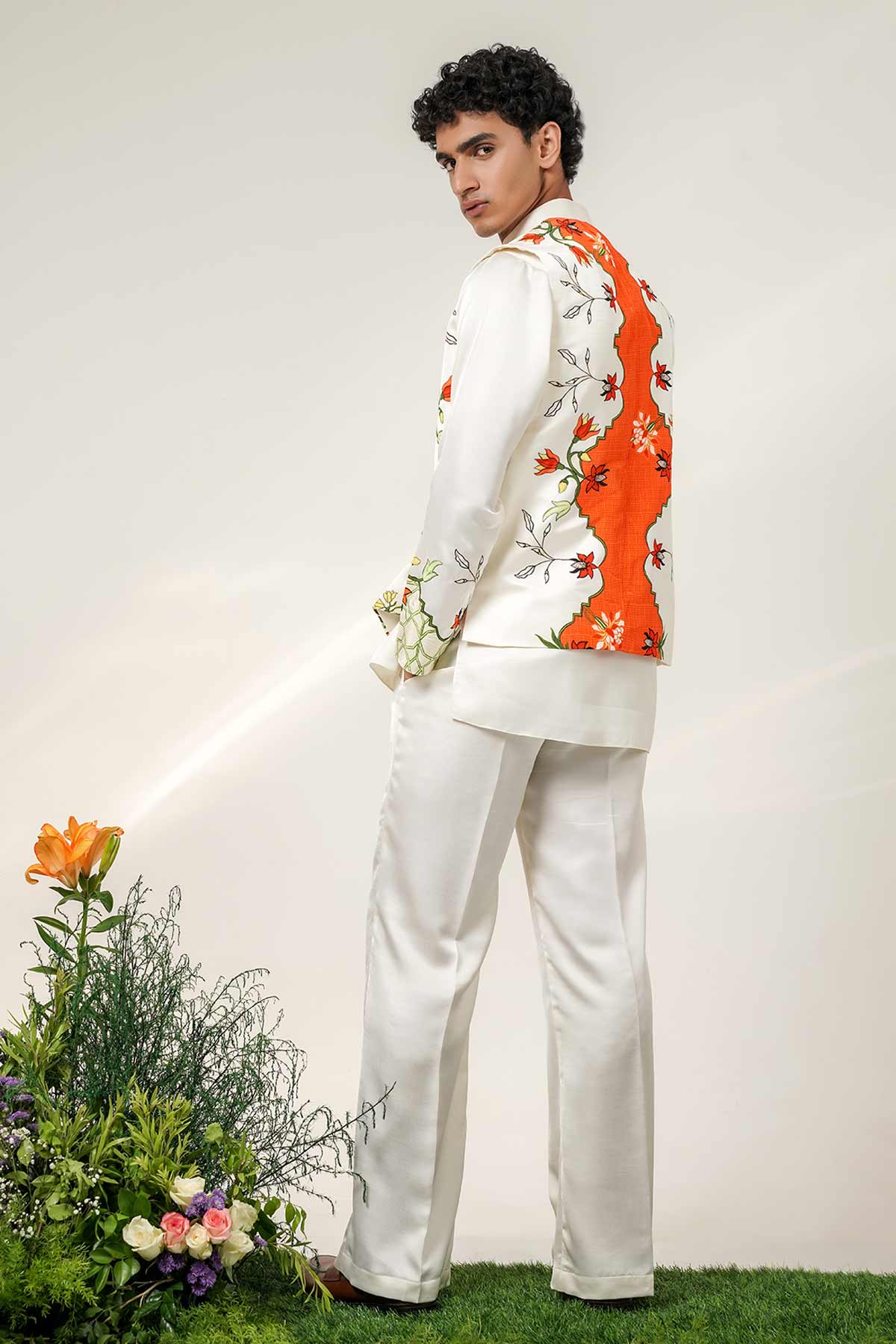 Ivory Tangerine Silk Kurta Set