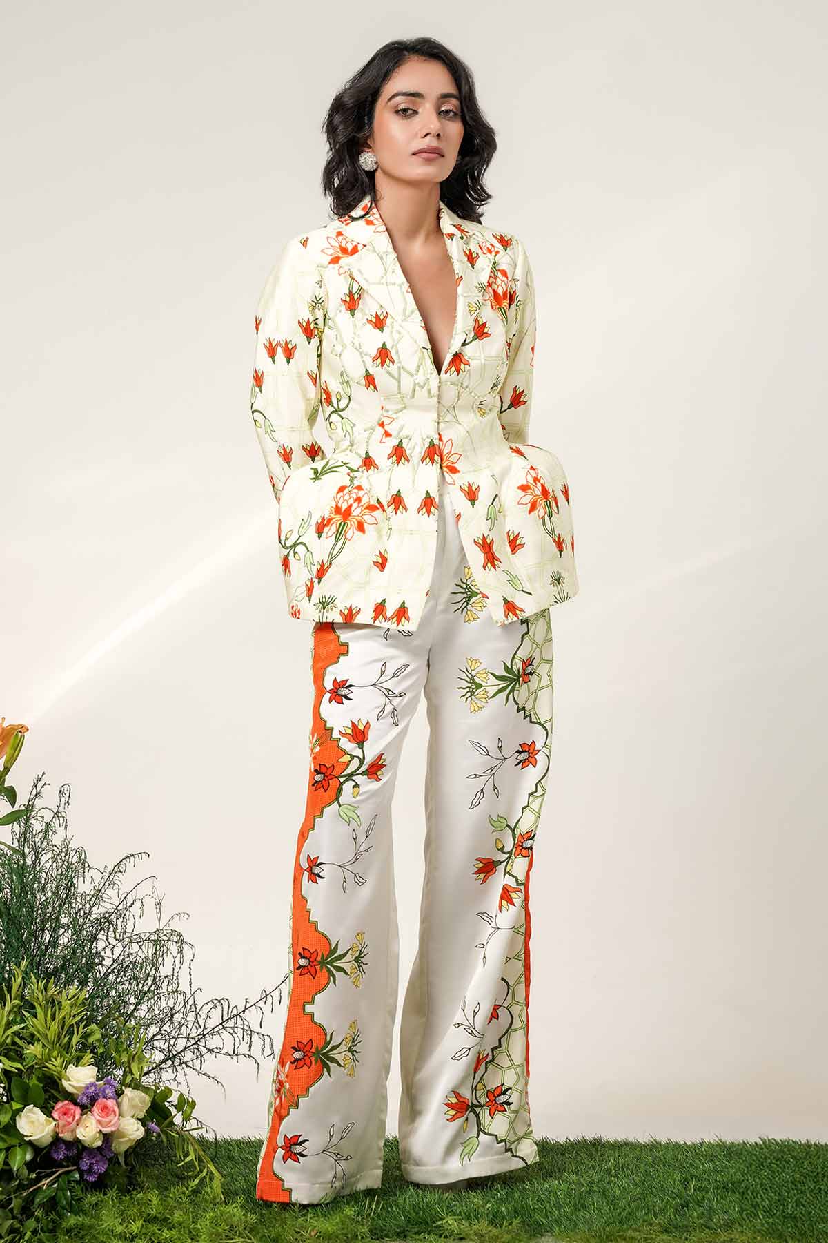 Buy Ivory Tangerine Suit And Pants for women by Shwetanga online available at scrollnshops