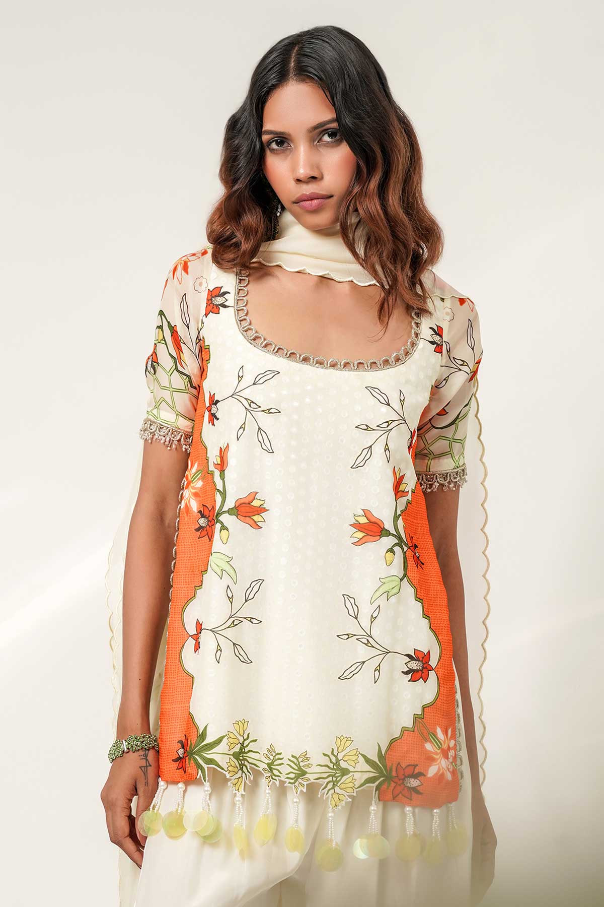 Ivory Tassel Hemline Kurta Set