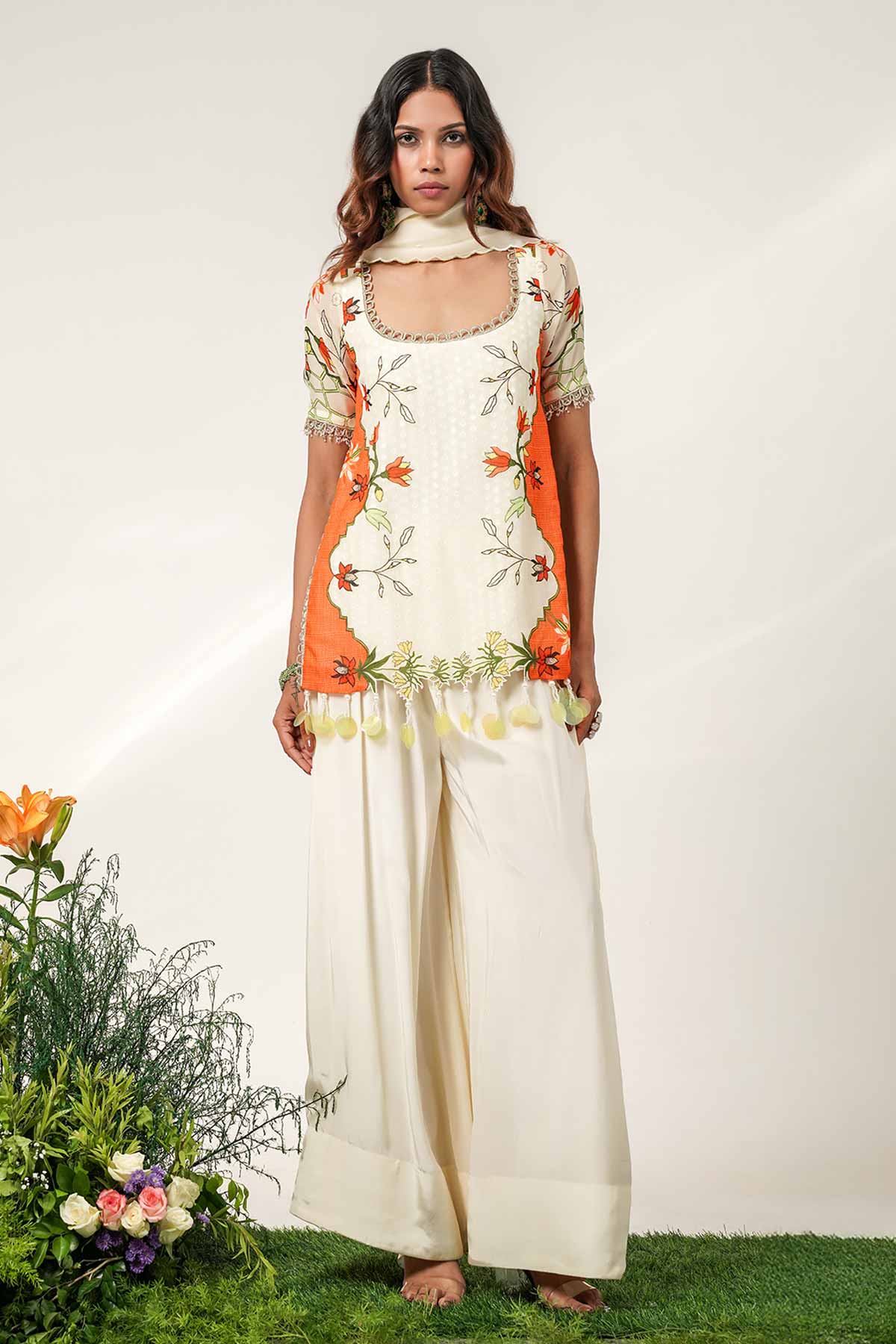 Buy Ivory Tassel Hemline Kurta Set for women by Shwetanga online available at scrollnshops