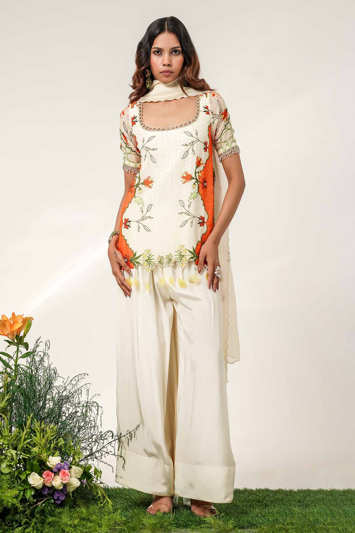 Ivory Tassel Hemline Kurta Set