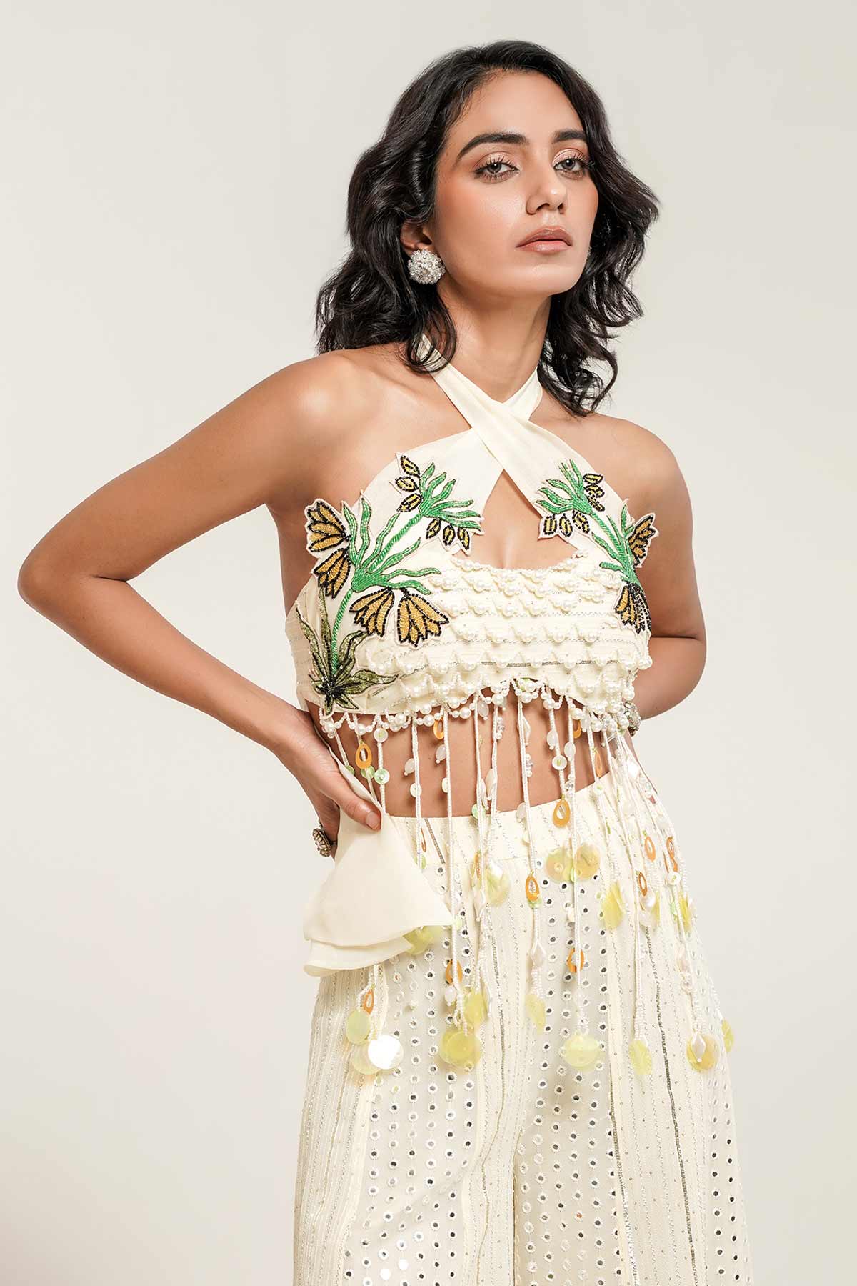 Ivory Tassel Panel Top & Pants