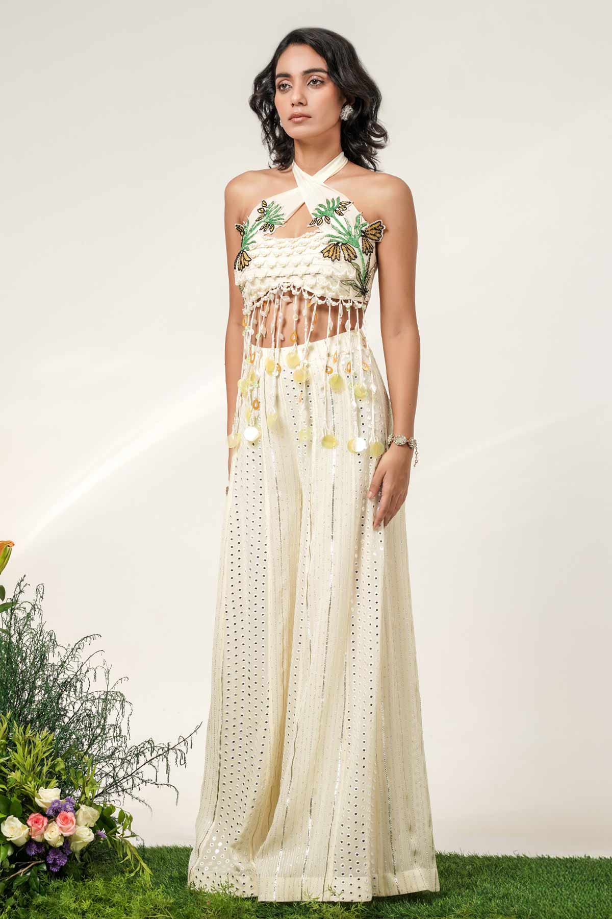 Ivory Tassel Panel Top & Pants