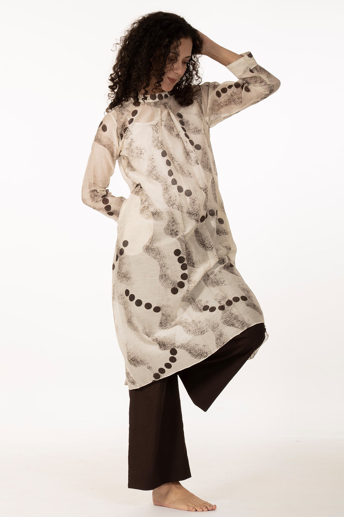 Ivory Texture Print Kurta Pants
