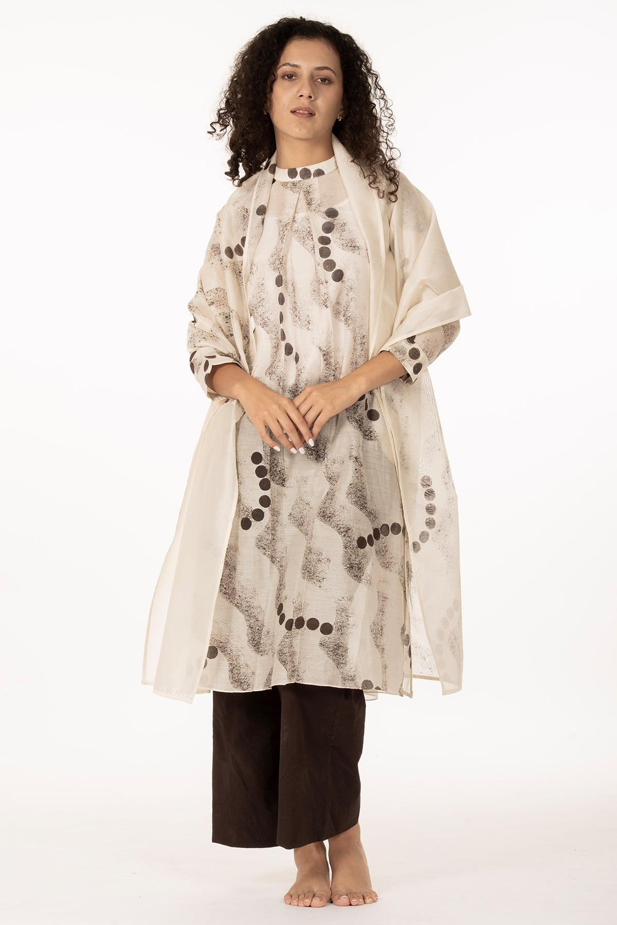 Ivory Texture Printed Kurta Set