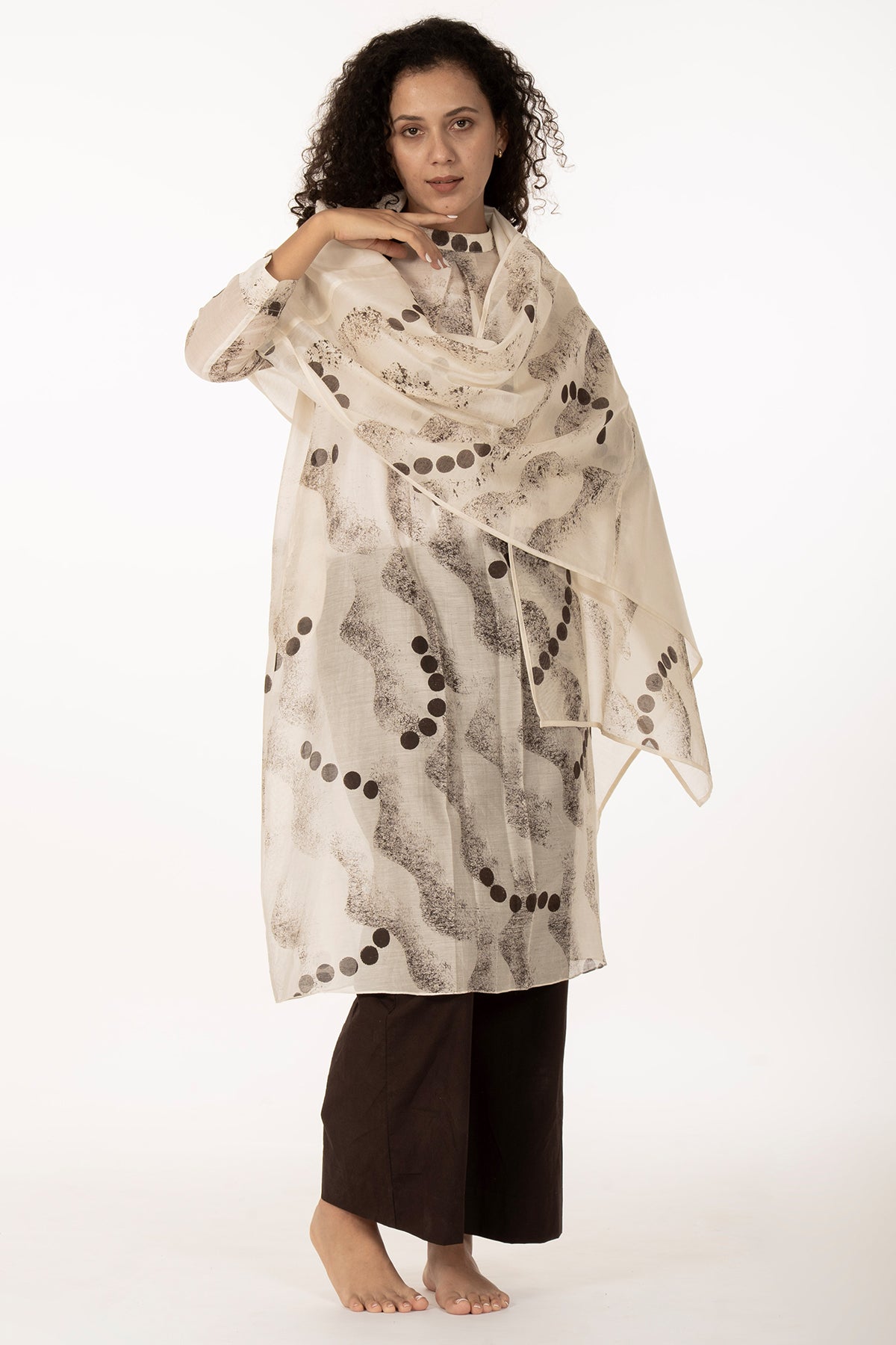 Ivory Texture Printed Kurta Set