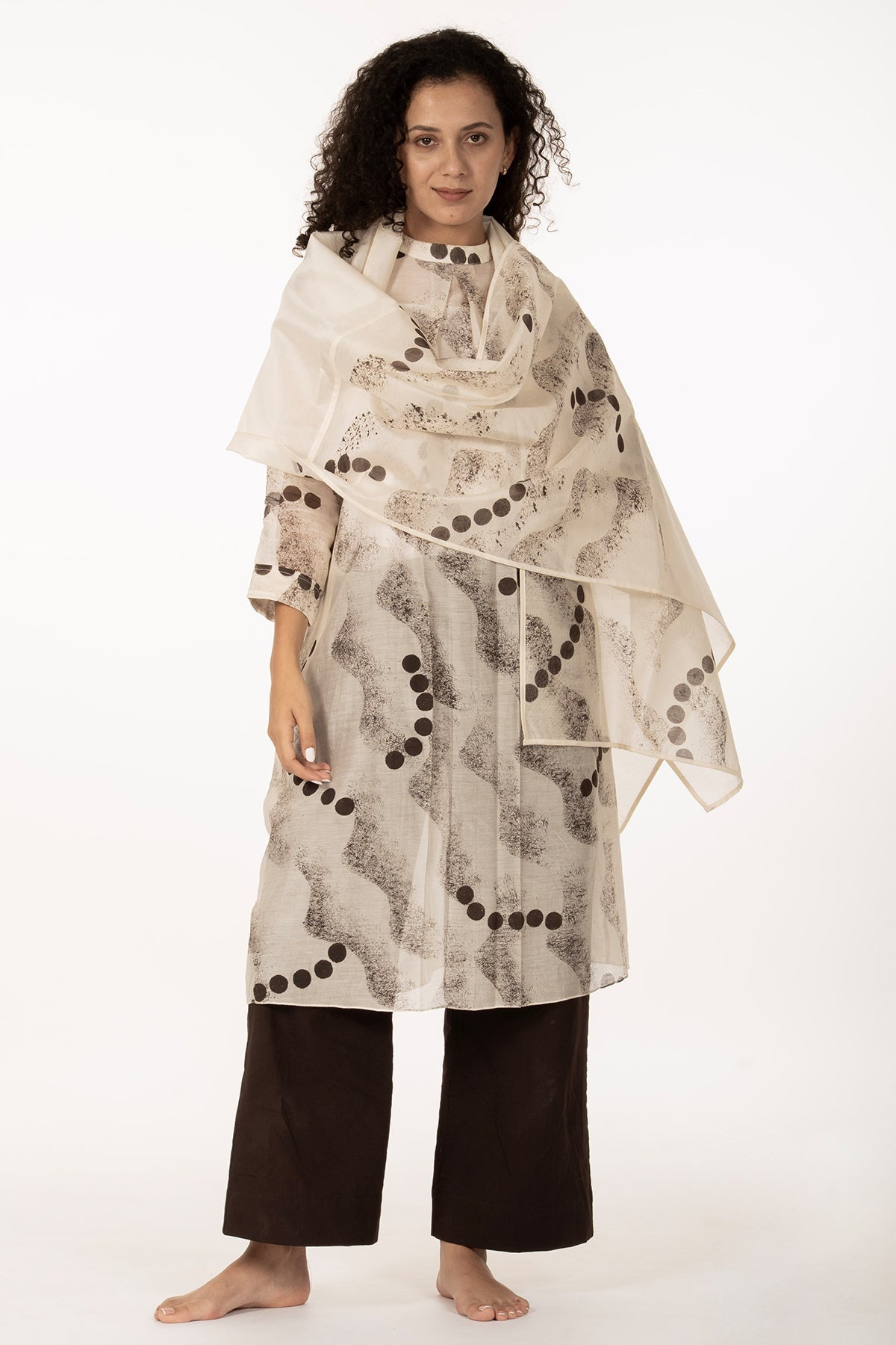 Buy Ivory Texture Printed Kurta Set for women by Khat Clothing online available at scrollnshops