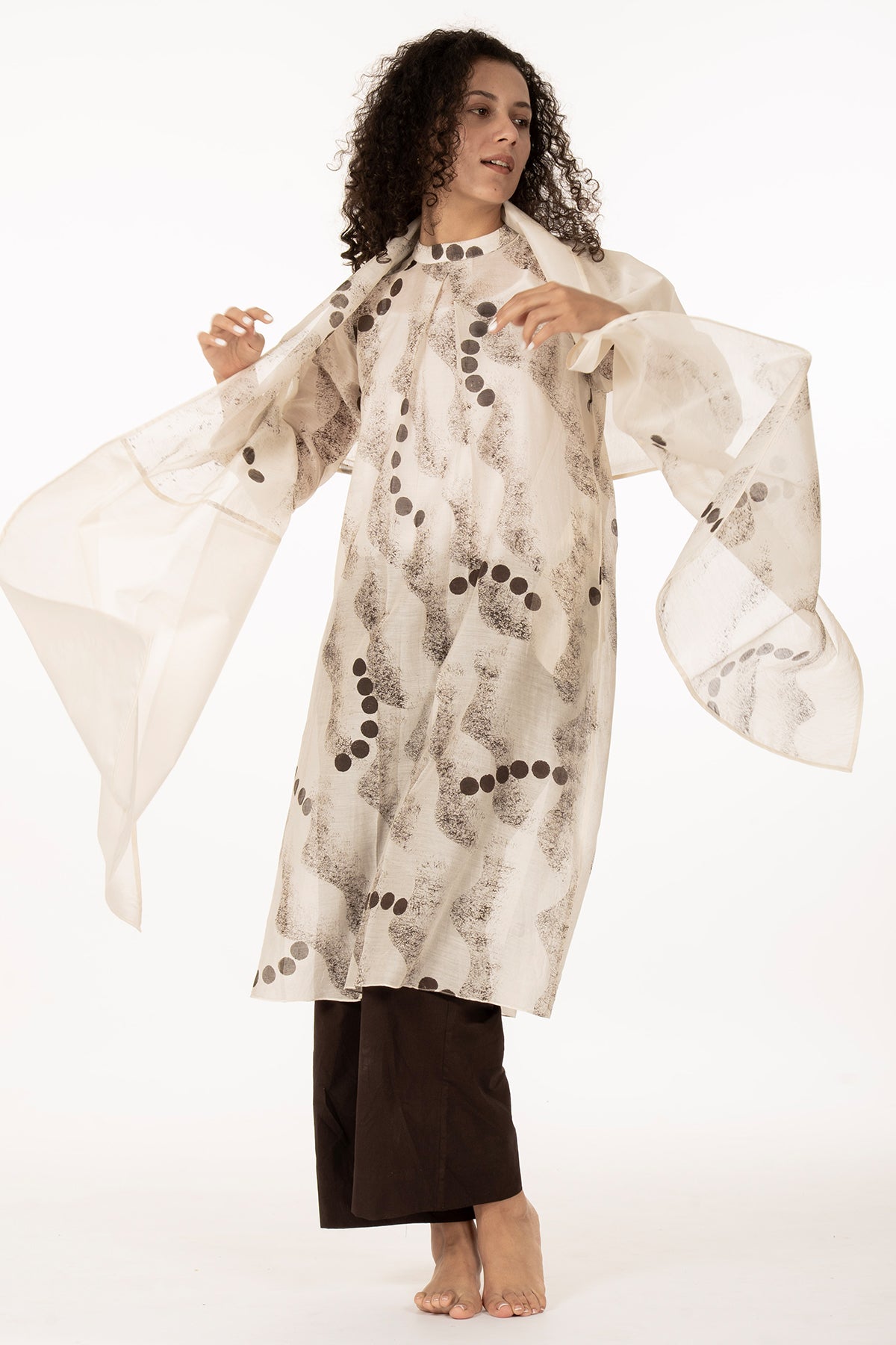 Ivory Texture Printed Kurta Set