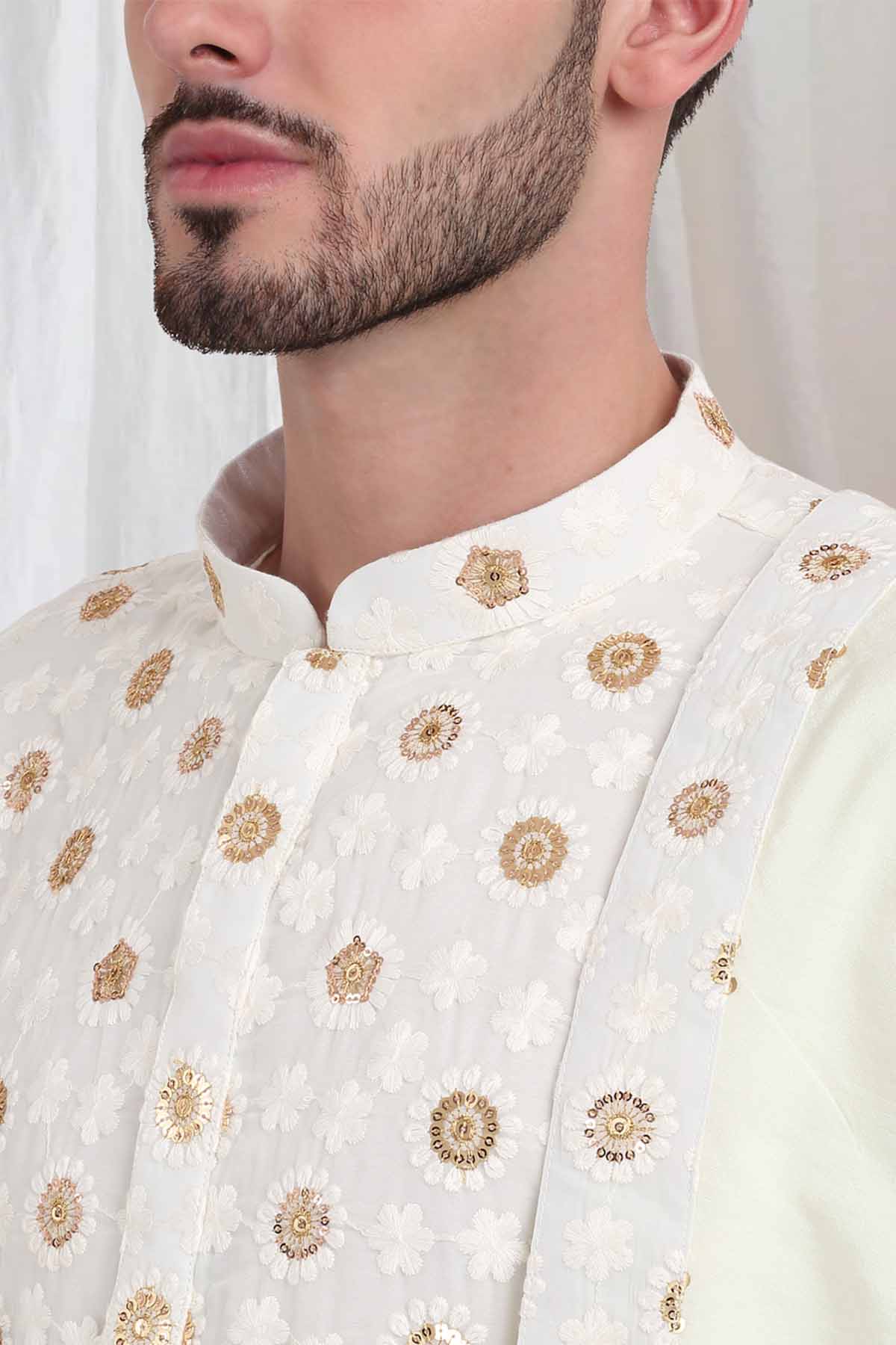 Ivory Thread Collar Kurta Set