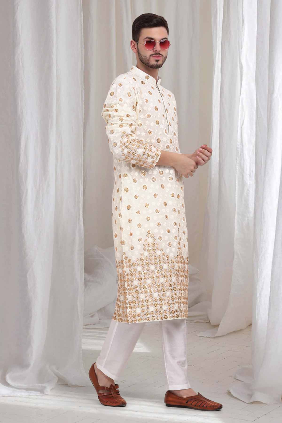 Ivory Thread Collar Kurta Set