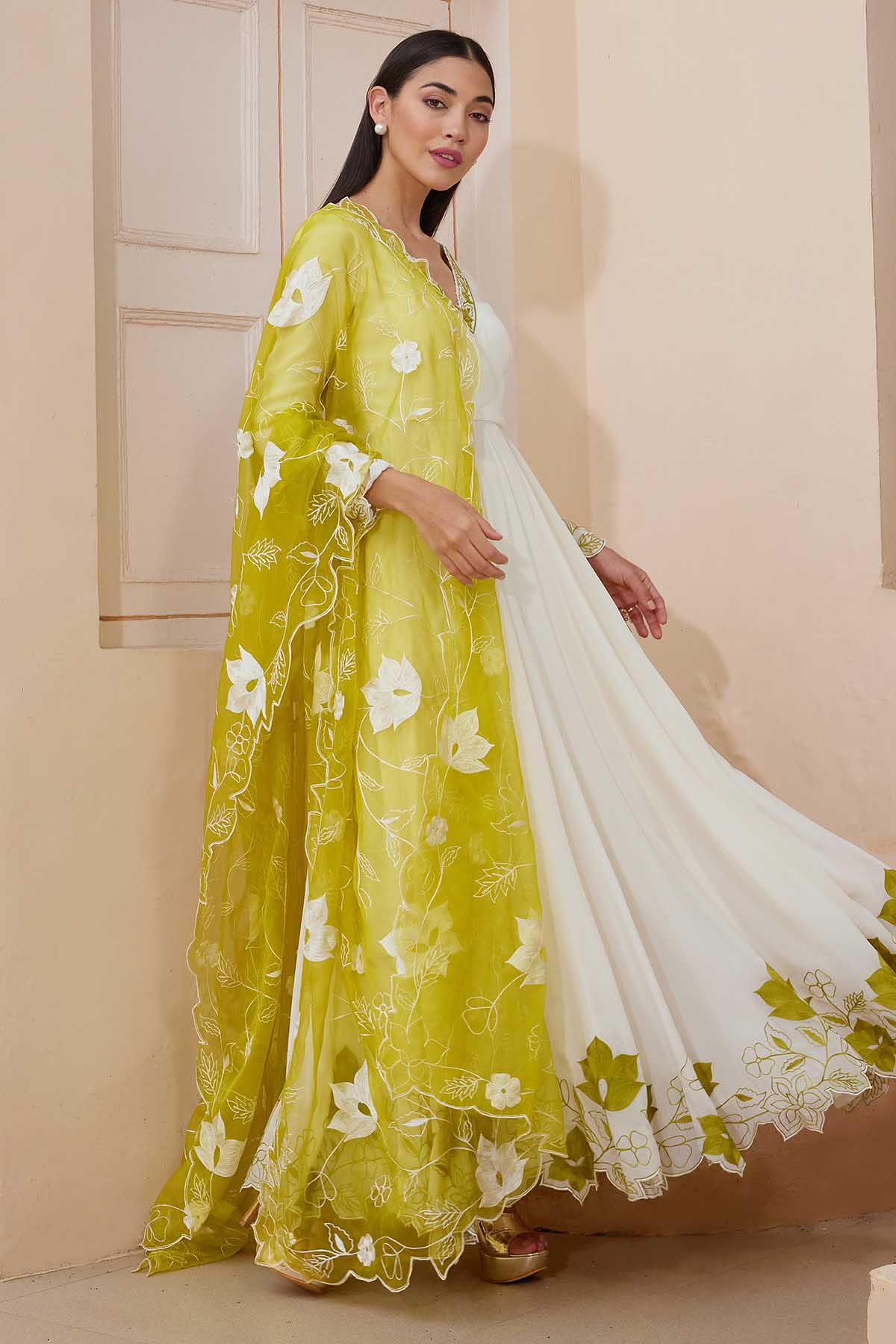 Ivory Thread V-Neck Anarkali Set